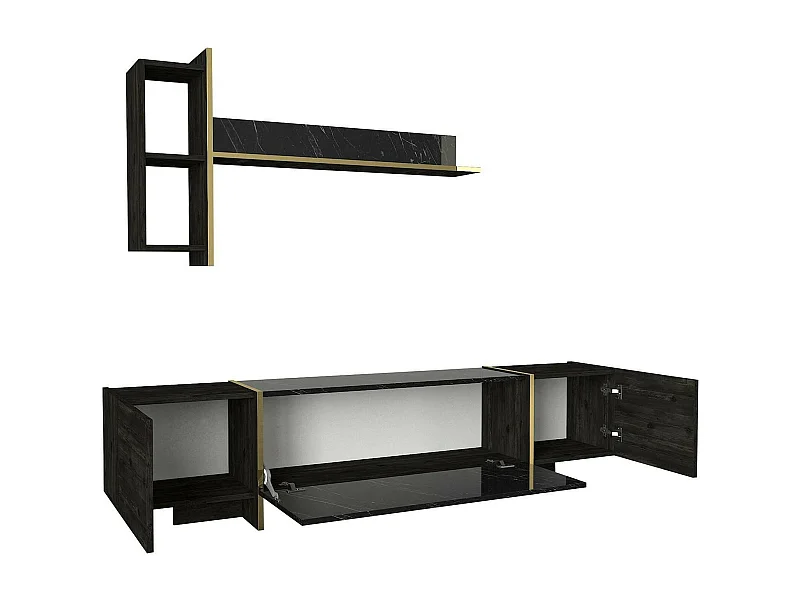 Dpascutt tv-meubel, woonkamermeubel, lage tv-meubel, wandstandaard, 180x32h45 cm, zwort en goud