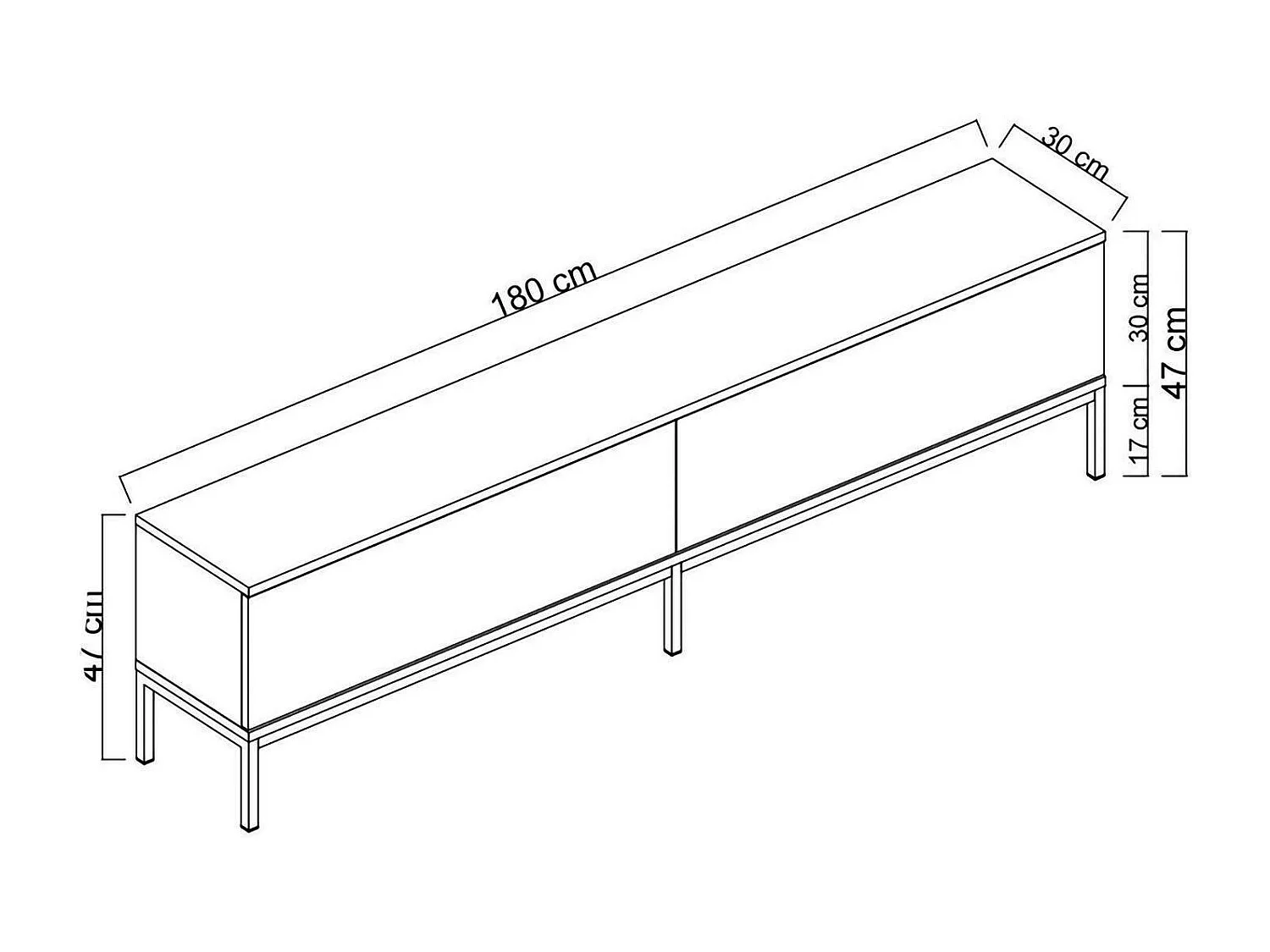 TV-meubel Espero, één plank, 180x30x47h cm antracietzwart, 2 deuren, 2 vakken