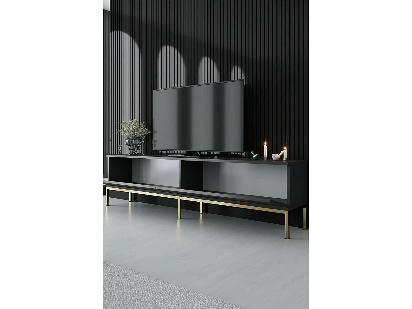 TV-meubel Espero, één plank, 180x30x47h cm antracietzwart, 2 deuren, 2 vakken