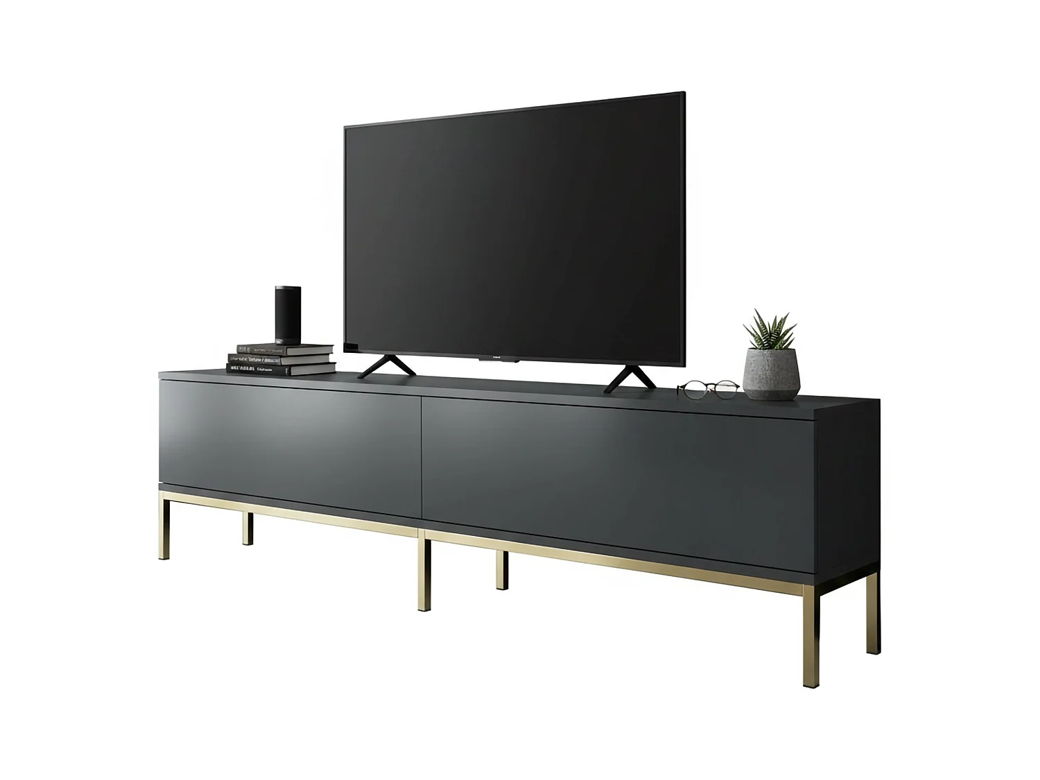 TV-Möbel Espero, ein Regalboden, 180x30x47h cm Schwarz-Anthrazit, 2 Türen, 2 Fächer