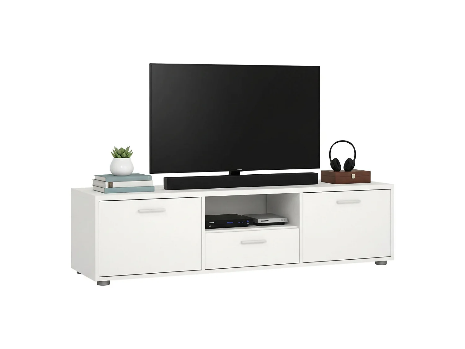 Dthorsb TV-meubel, Woonkamerdressoir, Lage tv-kast, Voorzien van wandbasis, 147x40 h38 cm, Wit
