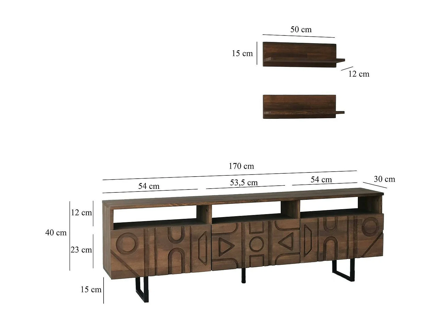 Mobile Porta tv Barete, 4 Ripiani, 30x170x40h cm Marrone Noce