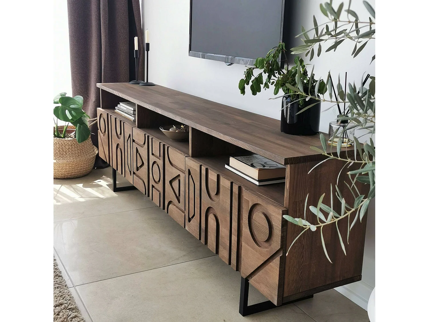 Mobile Porta tv Barete, 4 Ripiani, 30x170x40h cm Marrone Noce