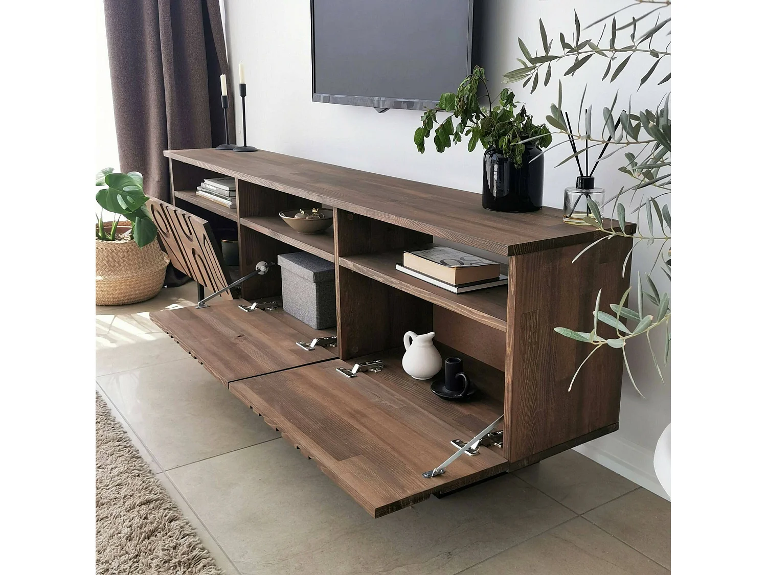 Fernsehschrank Dpatrici, Ständer für Wohnzimmerfernseher, Niedriges Wohnzimmer-Sideboard, TV-Ständerbasis, 170x30h40 cm, Nussbaum