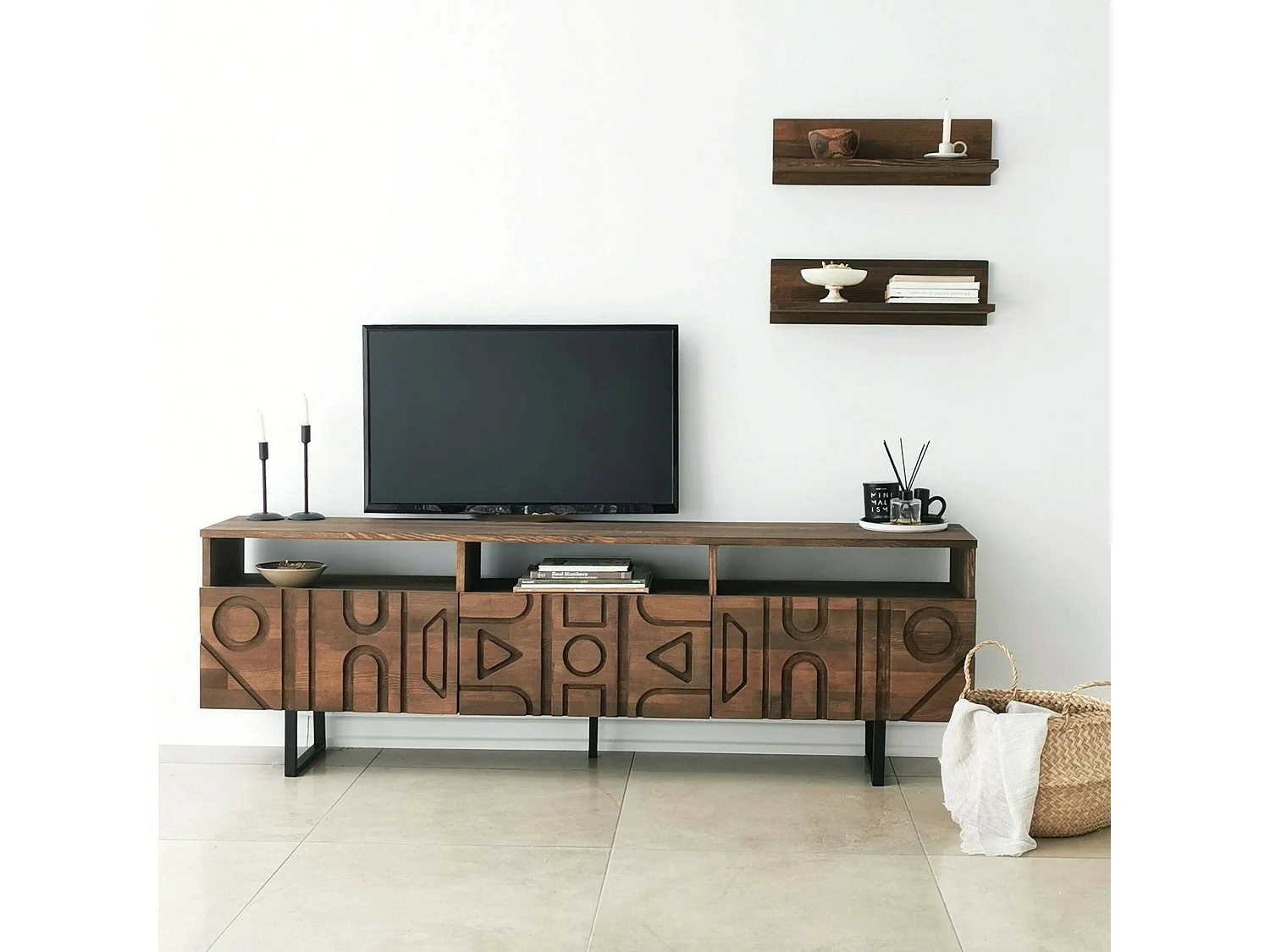 Fernsehschrank Dpatrici, Ständer für Wohnzimmerfernseher, Niedriges Wohnzimmer-Sideboard, TV-Ständerbasis, 170x30h40 cm, Nussbaum