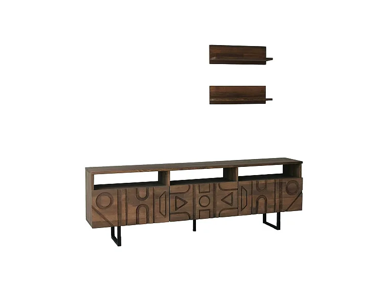 Meuble TV Novastra, Buffet de salon, Armoire basse pour TV, Base murale de rangement, 170x30h40 cm, Noyer