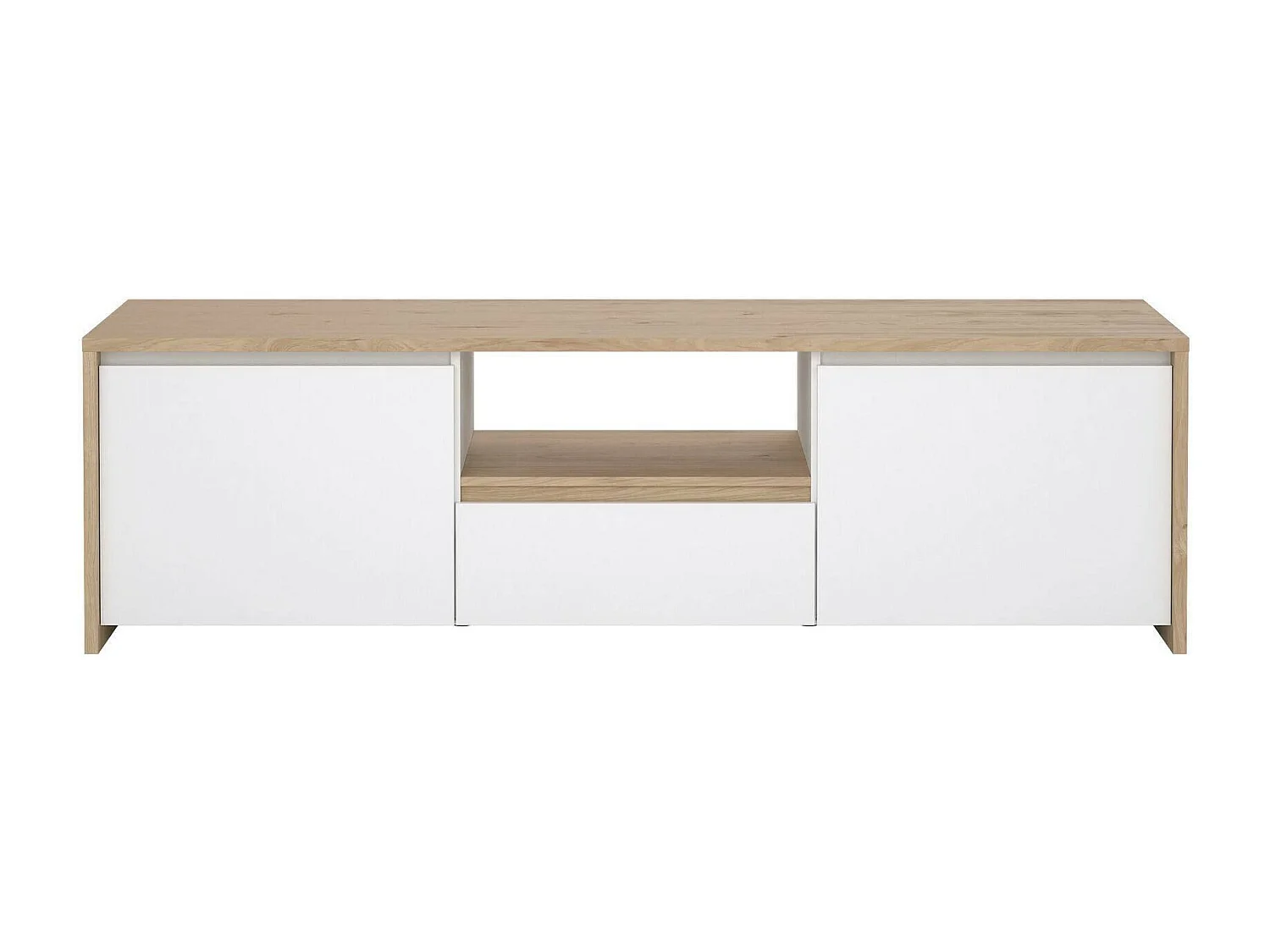 Móvel TV Dtessior, Aparador sala, Armário baixo para TV, Base de parede equipada, 179x48 h52 cm, Carvalho e Branco