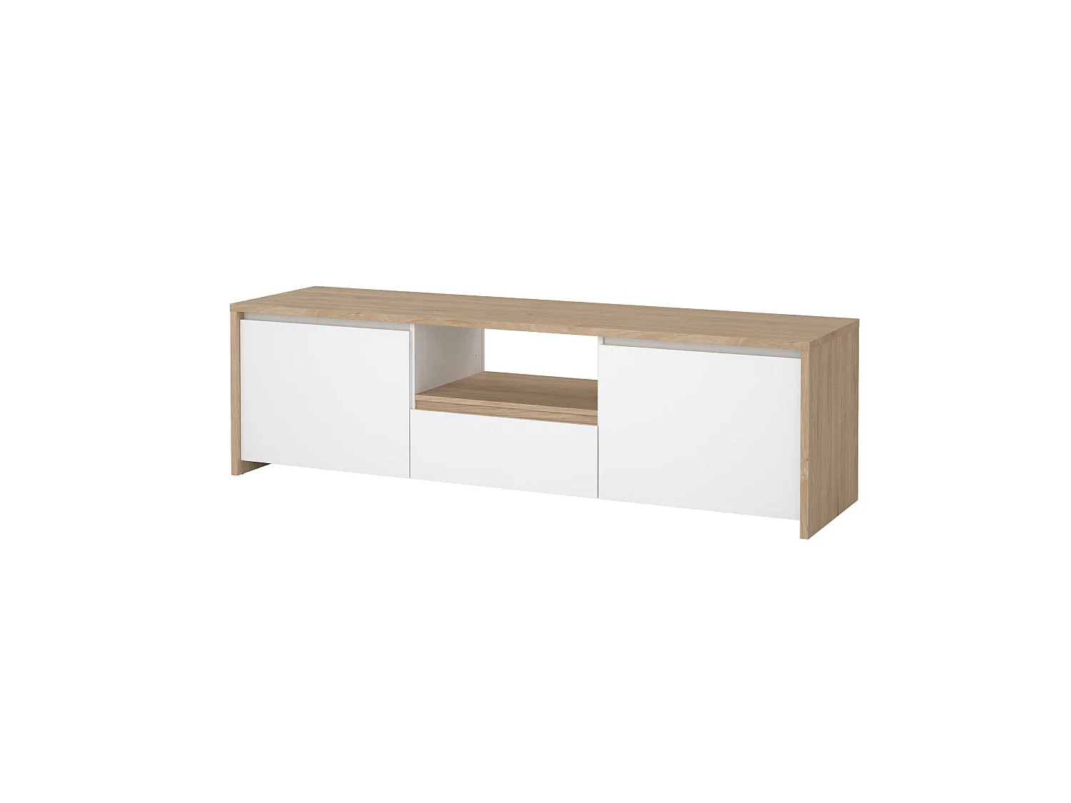 Meuble TV Dtessior, Buffet de salon, Armoire basse pour TV, Base murale de rangement, 179x48 h52 cm, Chêne clair et Blanc