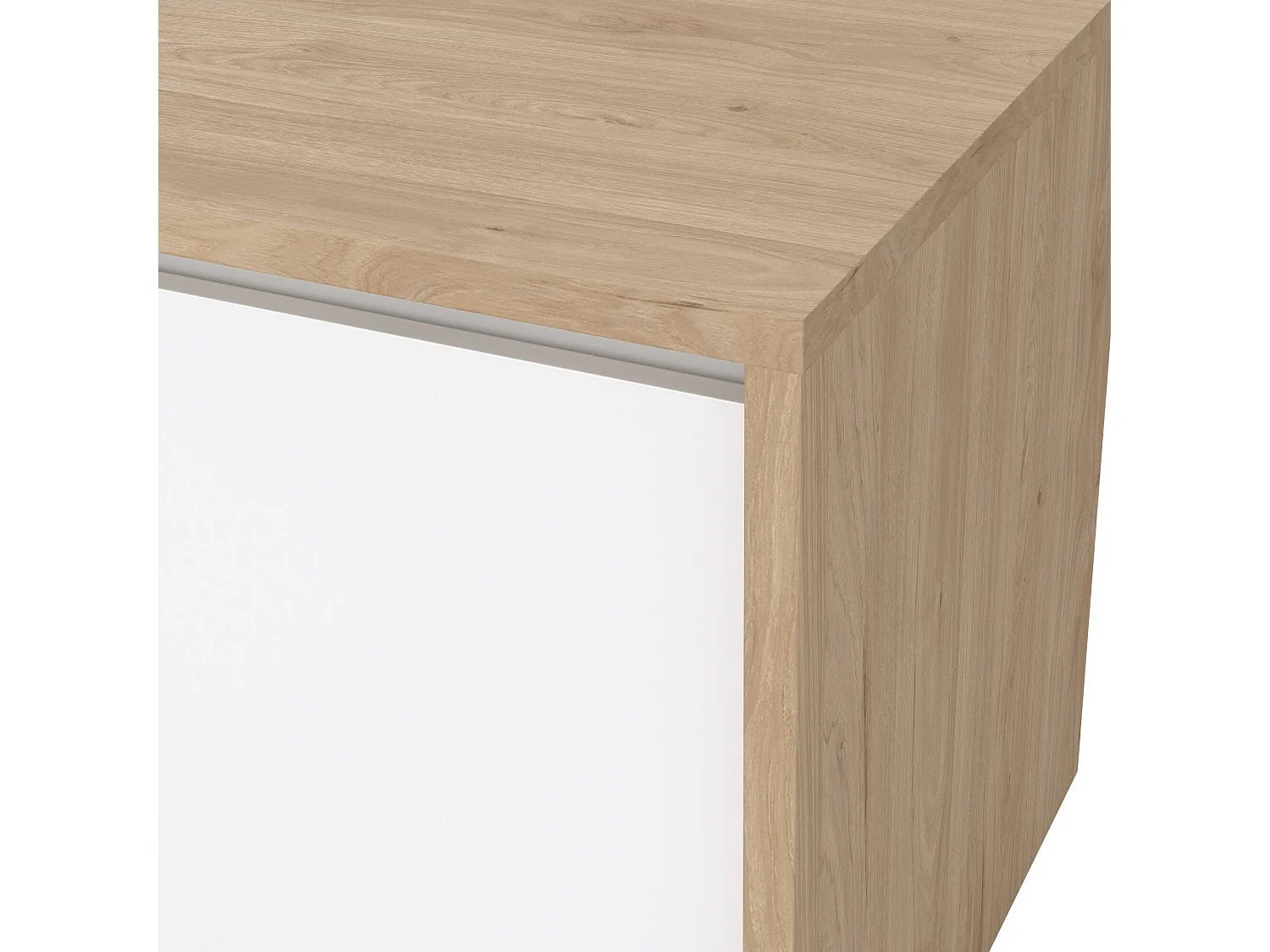 Meuble TV Dtessior, Buffet de salon, Armoire basse pour TV, Base murale de rangement, 179x48 h52 cm, Chêne clair et Blanc