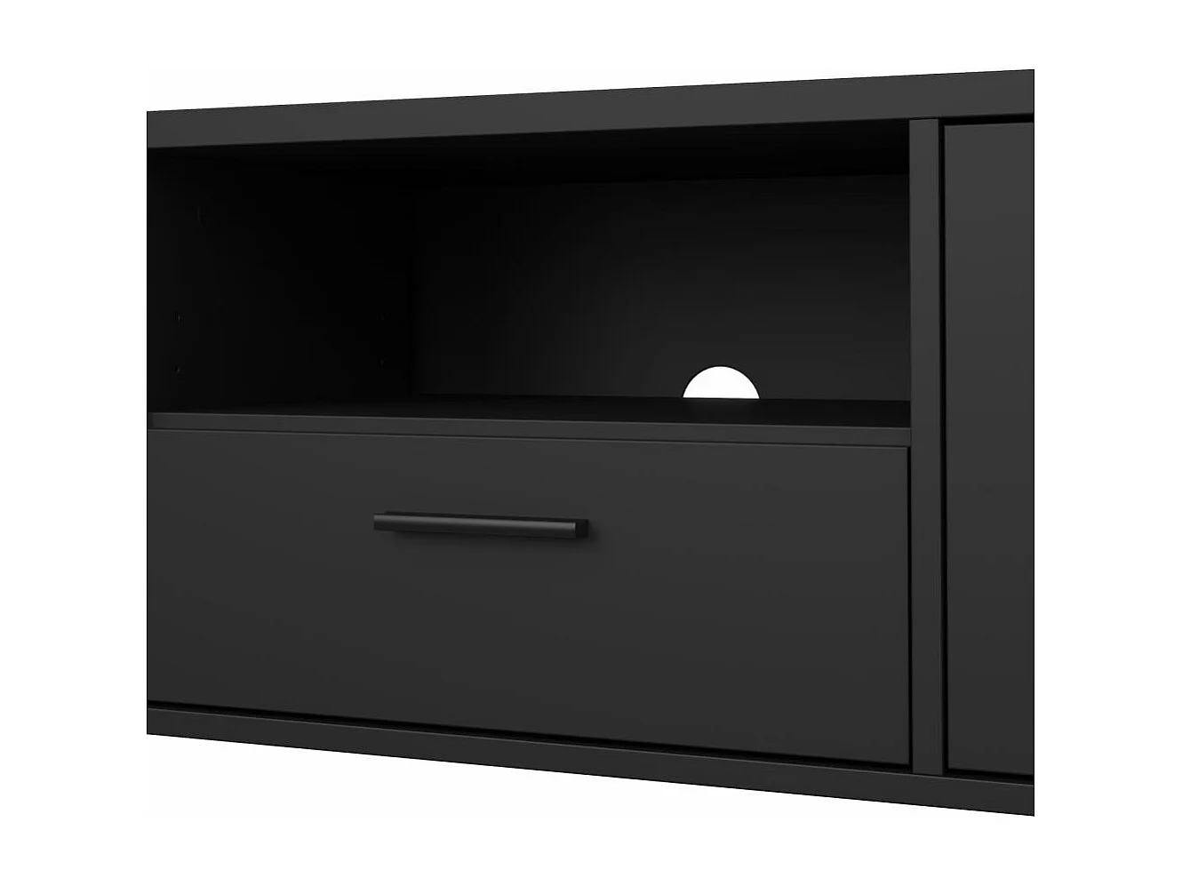 Mueble de televisión Dthorsb, Aparador de salón, Mueble bajo para TV, Base de pared equipada, 147x40 h38 cm, Negro