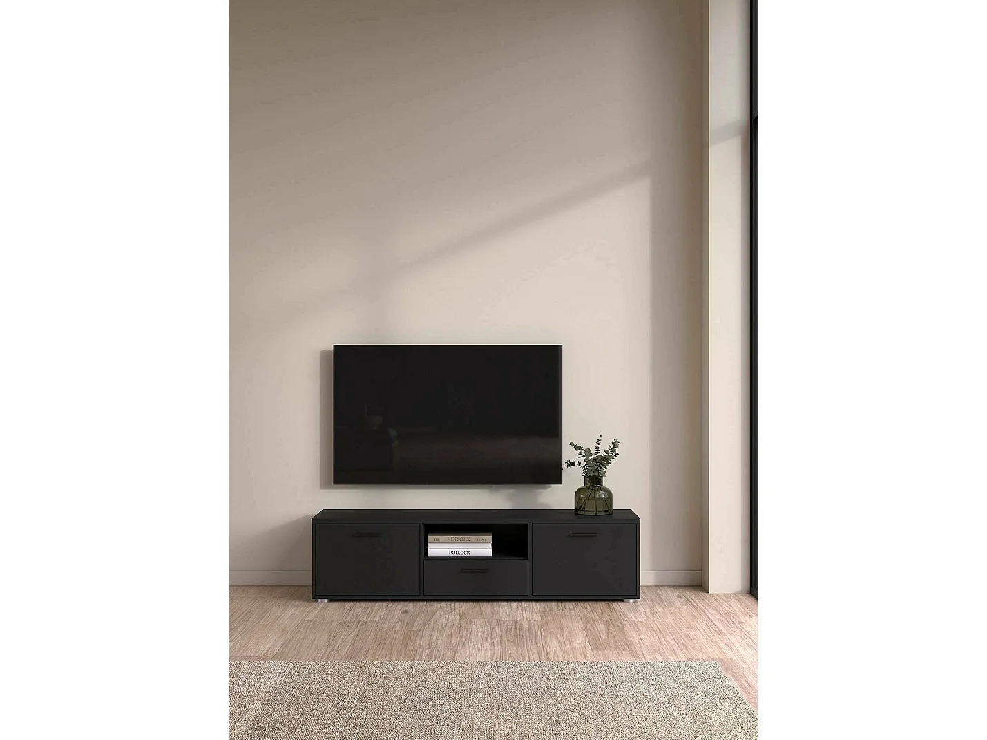 Dthorsb TV-meubel, Woonkamerdressoir, Lage tv-kast, Voorzien van wandbasis, 147x40 h38 cm, Zwart