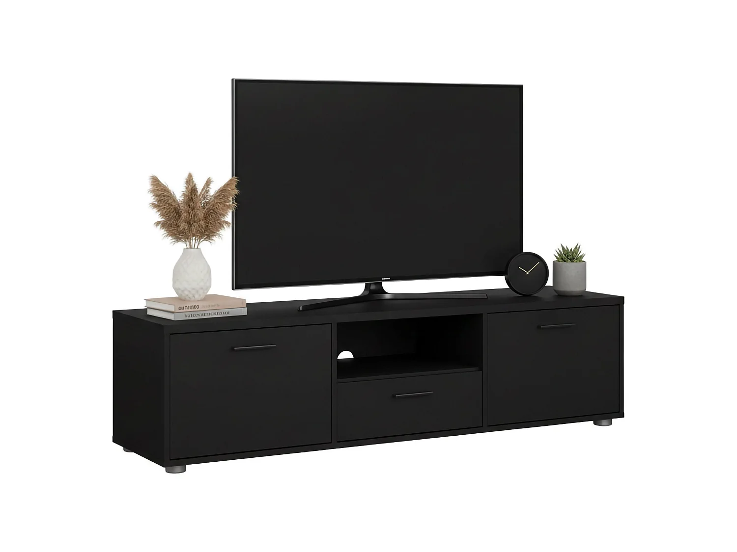 Dthorsb TV-meubel, Woonkamerdressoir, Lage tv-kast, Voorzien van wandbasis, 147x40 h38 cm, Zwart