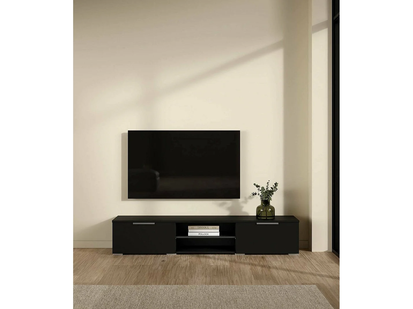 Fernsehschrank Dtheat, Ständer für Wohnzimmerfernseher, Niedriges Wohnzimmer-Sideboard, TV-Ständerbasis, 173x40 h33 cm, Schwarz
