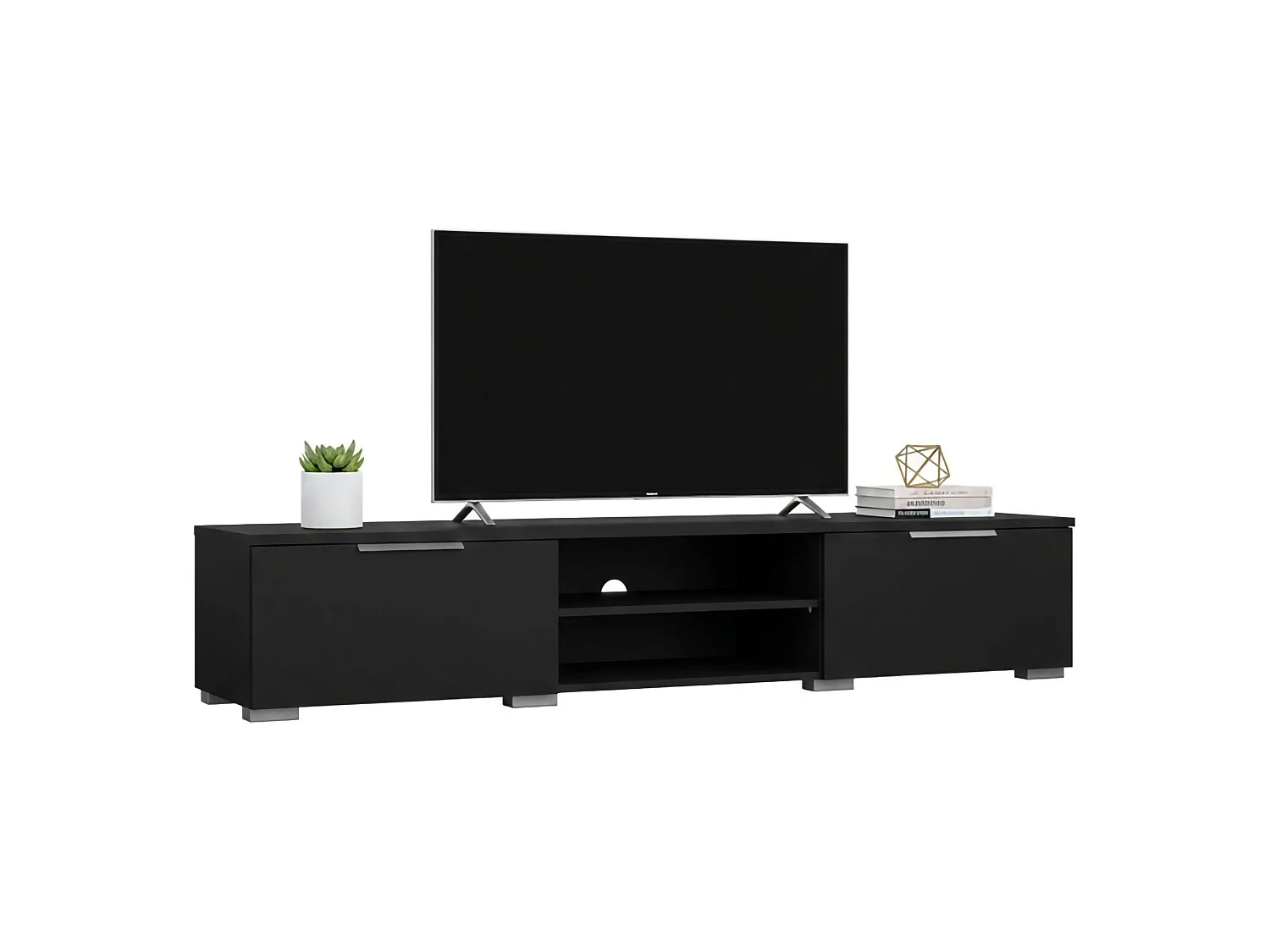 Meuble TV Dtheat, Buffet de salon, Armoire basse pour TV, Base murale de rangement, 173x40 h33 cm, Noir