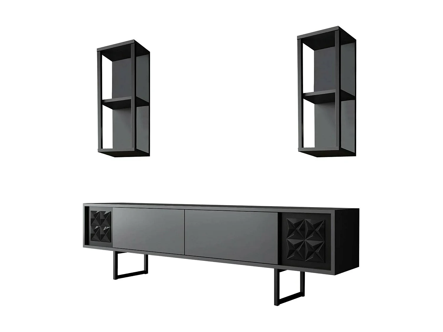 Fernsehschrank Dmiggian, Ständer für Wohnzimmerfernseher, Niedriges Wohnzimmer-Sideboard, TV-Ständerbasis, 180x30h48 cm, Anthrazit und Schwarz