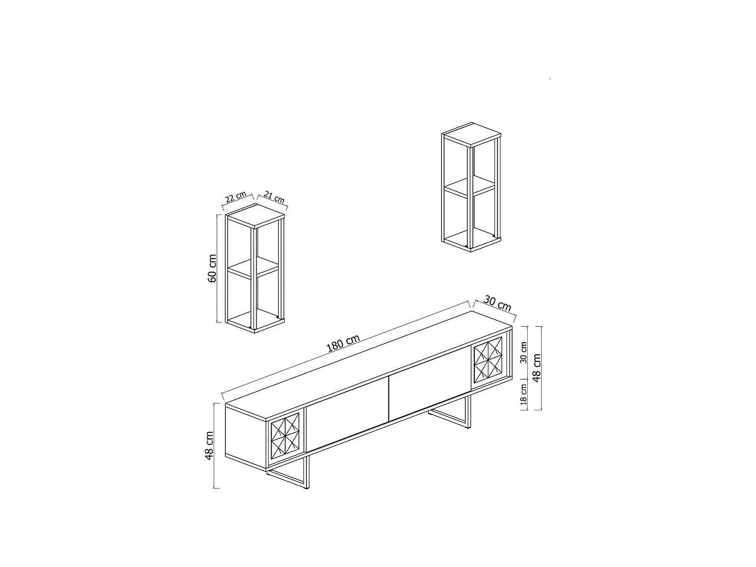 Fernsehschrank Dmiggian, Ständer für Wohnzimmerfernseher, Niedriges Wohnzimmer-Sideboard, TV-Ständerbasis, 180x30h48 cm, Anthrazit und Schwarz
