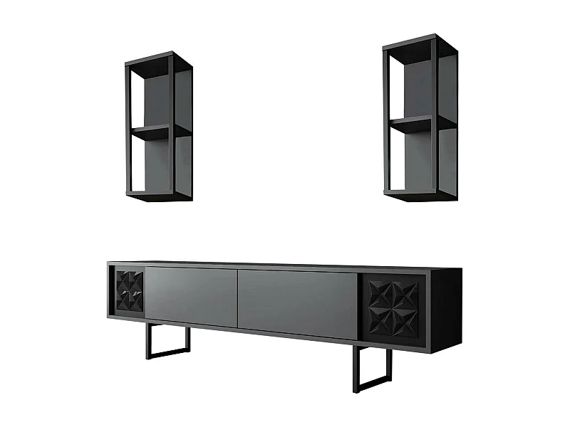 Dmiggian tv-meubel, woonkamer dressoir, laag tv-meubel, uitgerust wandonderstel, 180x30h48 cm, antraciet en zwart