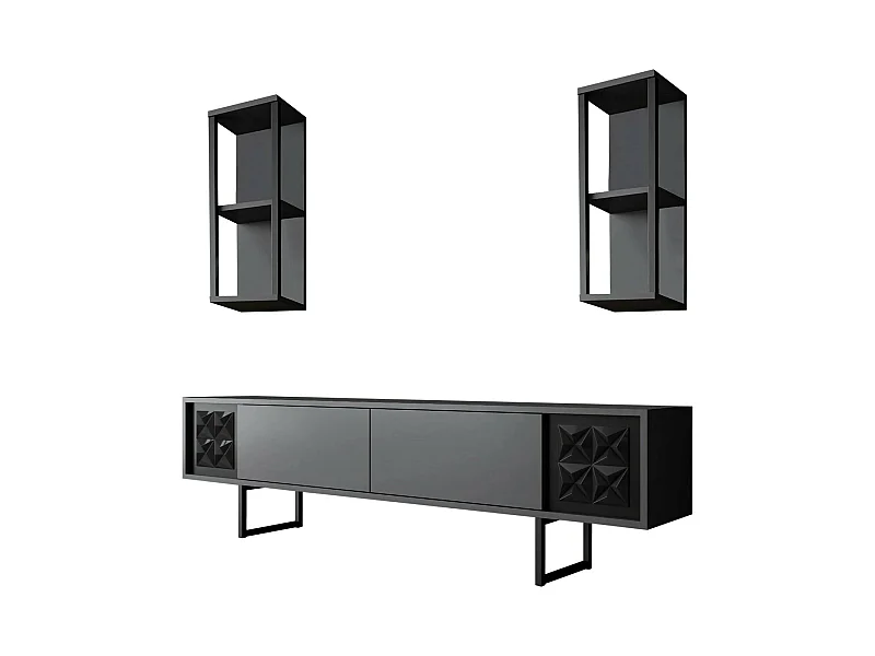 Dmiggian tv-meubel, woonkamer dressoir, laag tv-meubel, uitgerust wandonderstel, 180x30h48 cm, antraciet en zwart