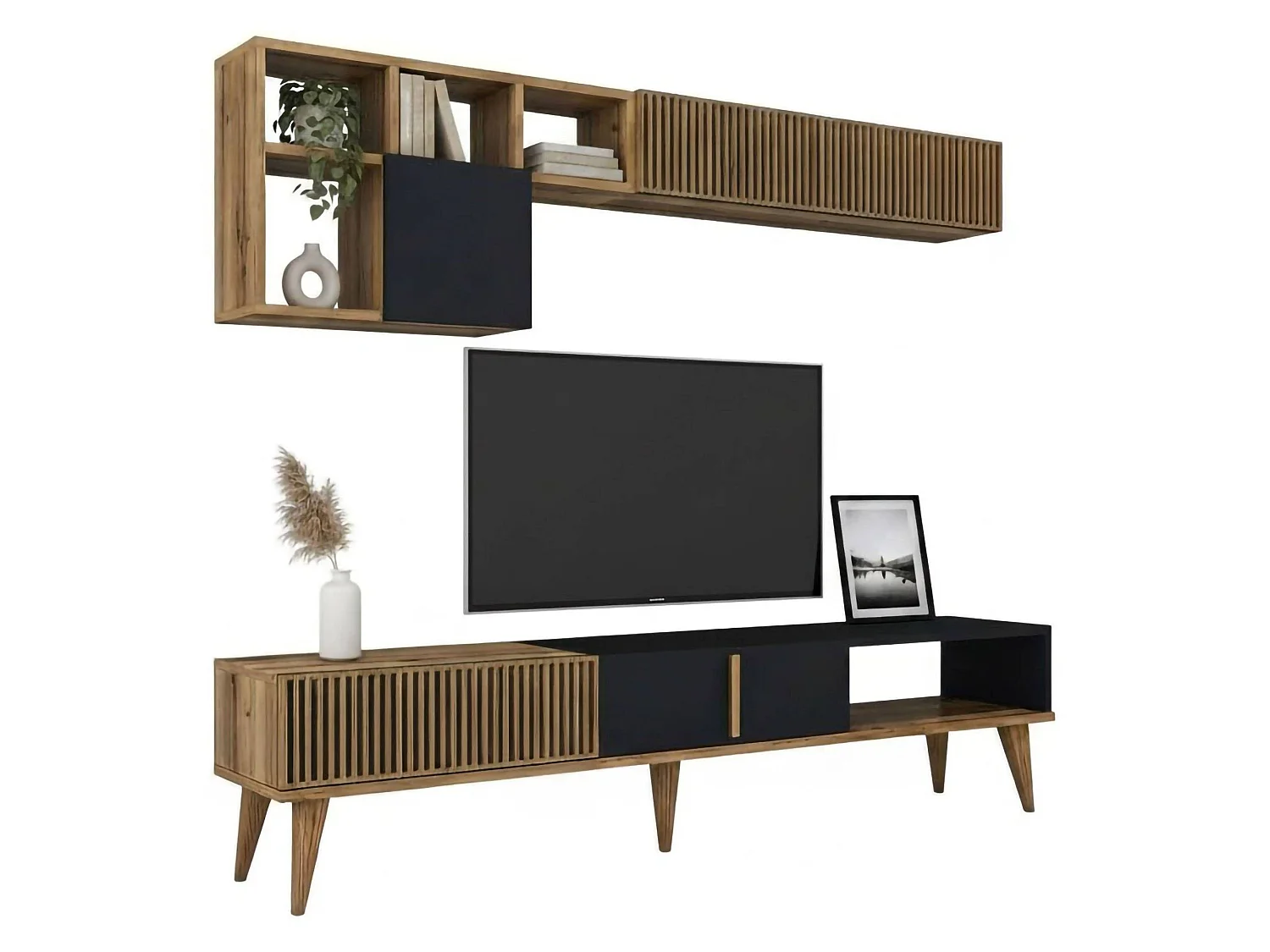 Parete Attrezzata Ostro, 11 Ripiani, 35x180x40h cm Marrone Noce