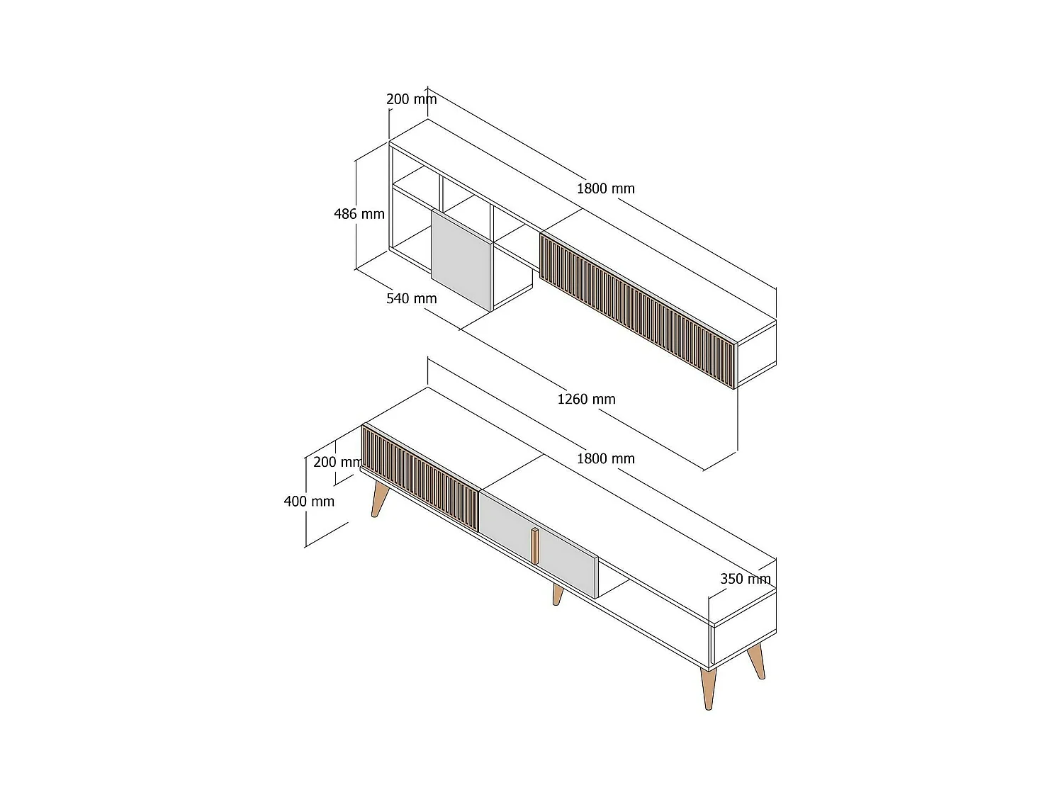 Parete Attrezzata Ostro, 11 Ripiani, 35x180x40h cm Marrone Noce