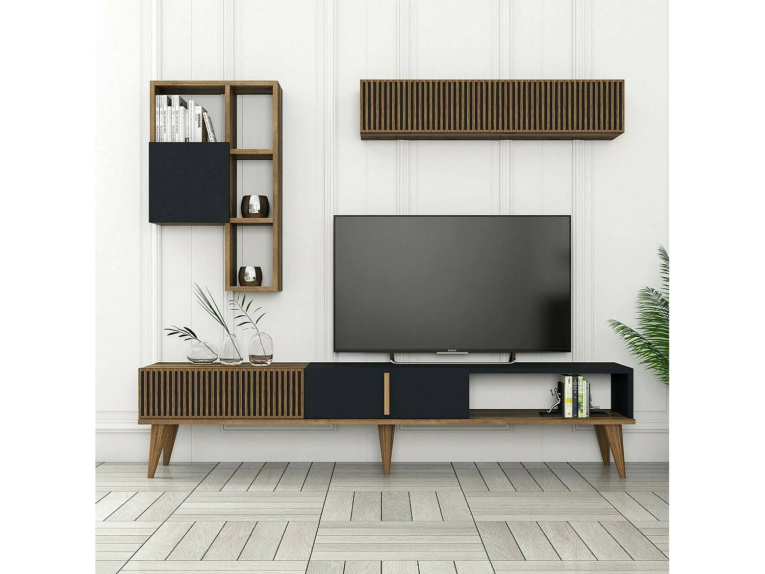 Parete Attrezzata Ostro, 11 Ripiani, 35x180x40h cm Marrone Noce