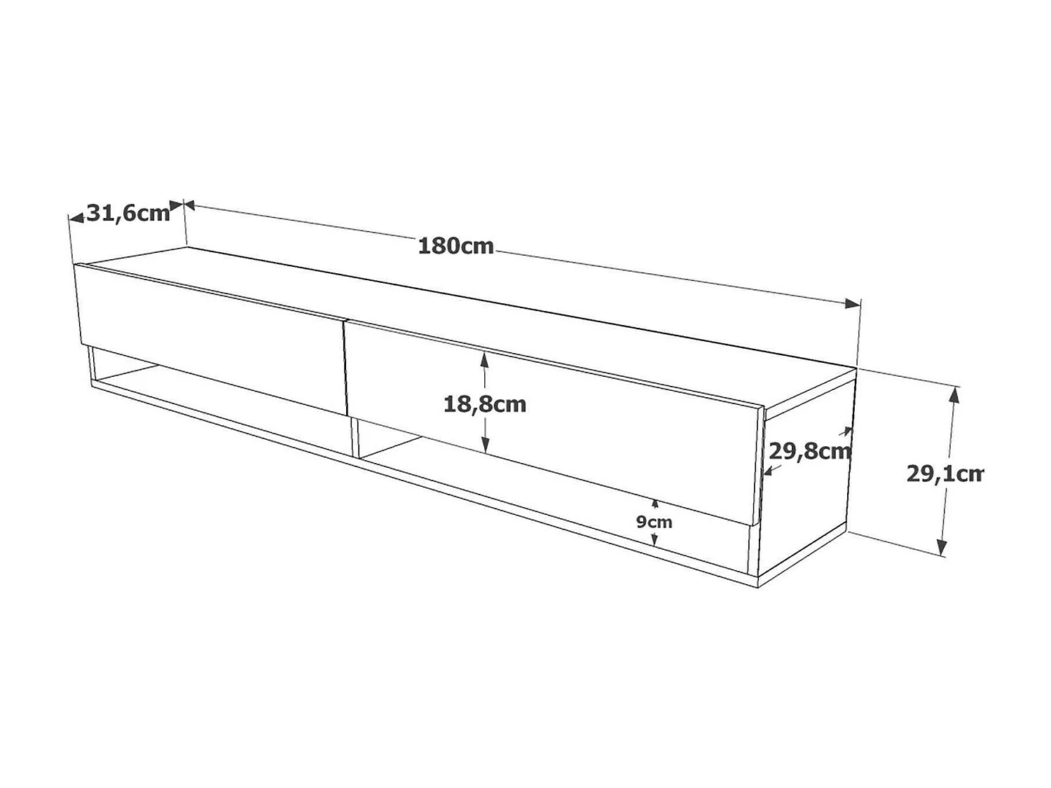 Suporte de TV Dkechrid, Aparador dPara sala de estar, armário baixo para TV, base de parede equipada, 180x32h29 cm, carvalho e antracite