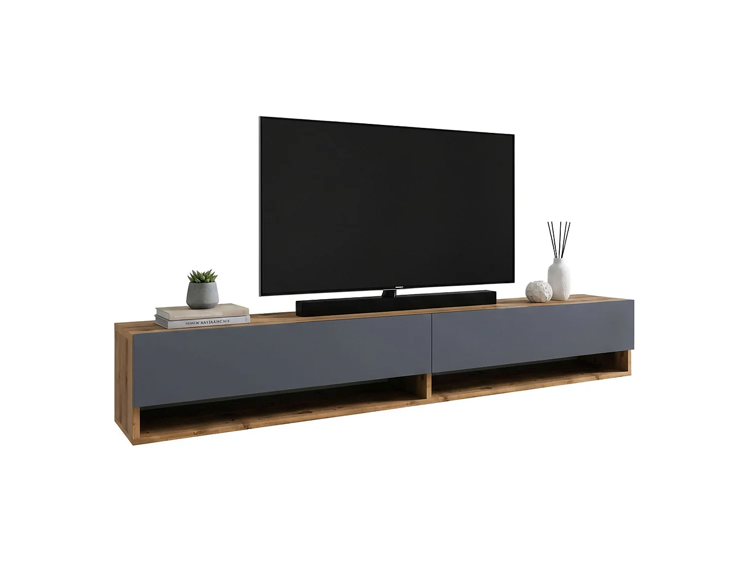 Suporte de TV Dkechrid, Aparador dPara sala de estar, armário baixo para TV, base de parede equipada, 180x32h29 cm, carvalho e antracite