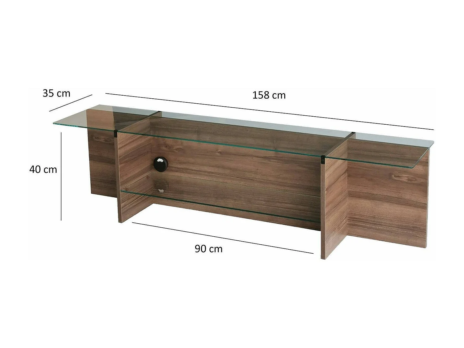 Mueble de televisión Dlinett, Aparador de salón, Mueble bajo para TV, Base de pared equipada, 158x35h40 cm, Nuez