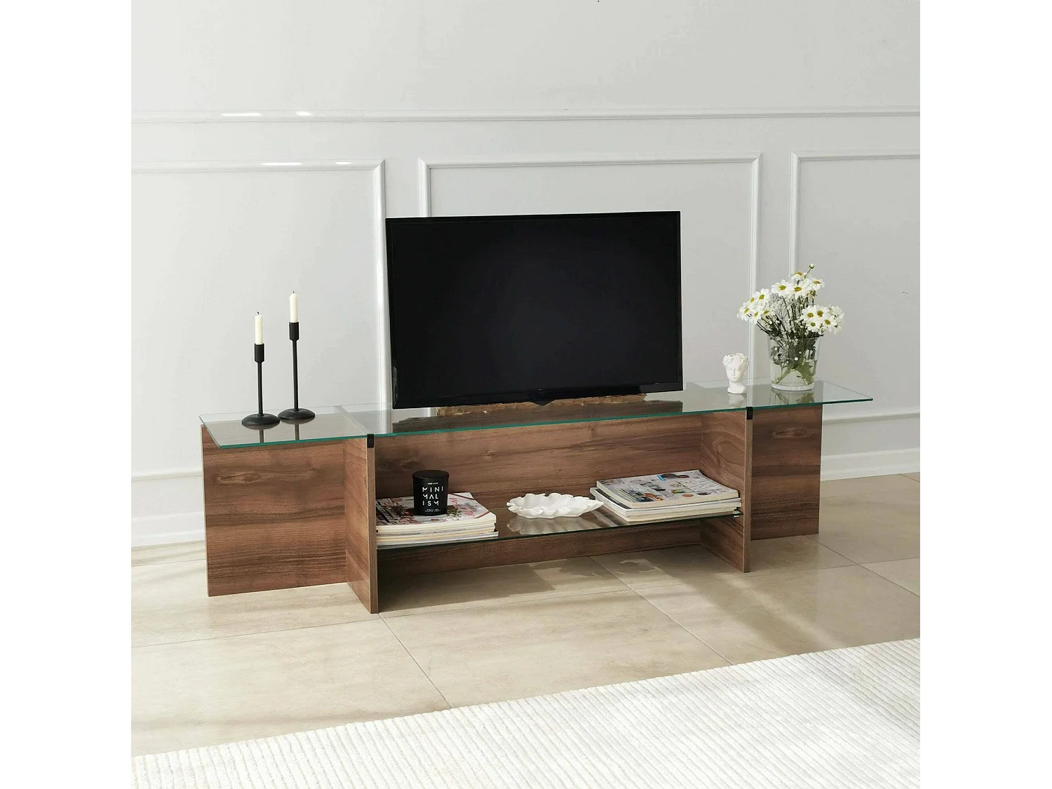Mobile Porta tv Bellano, 2 Ripiani, 35x158x40h cm Marrone Noce