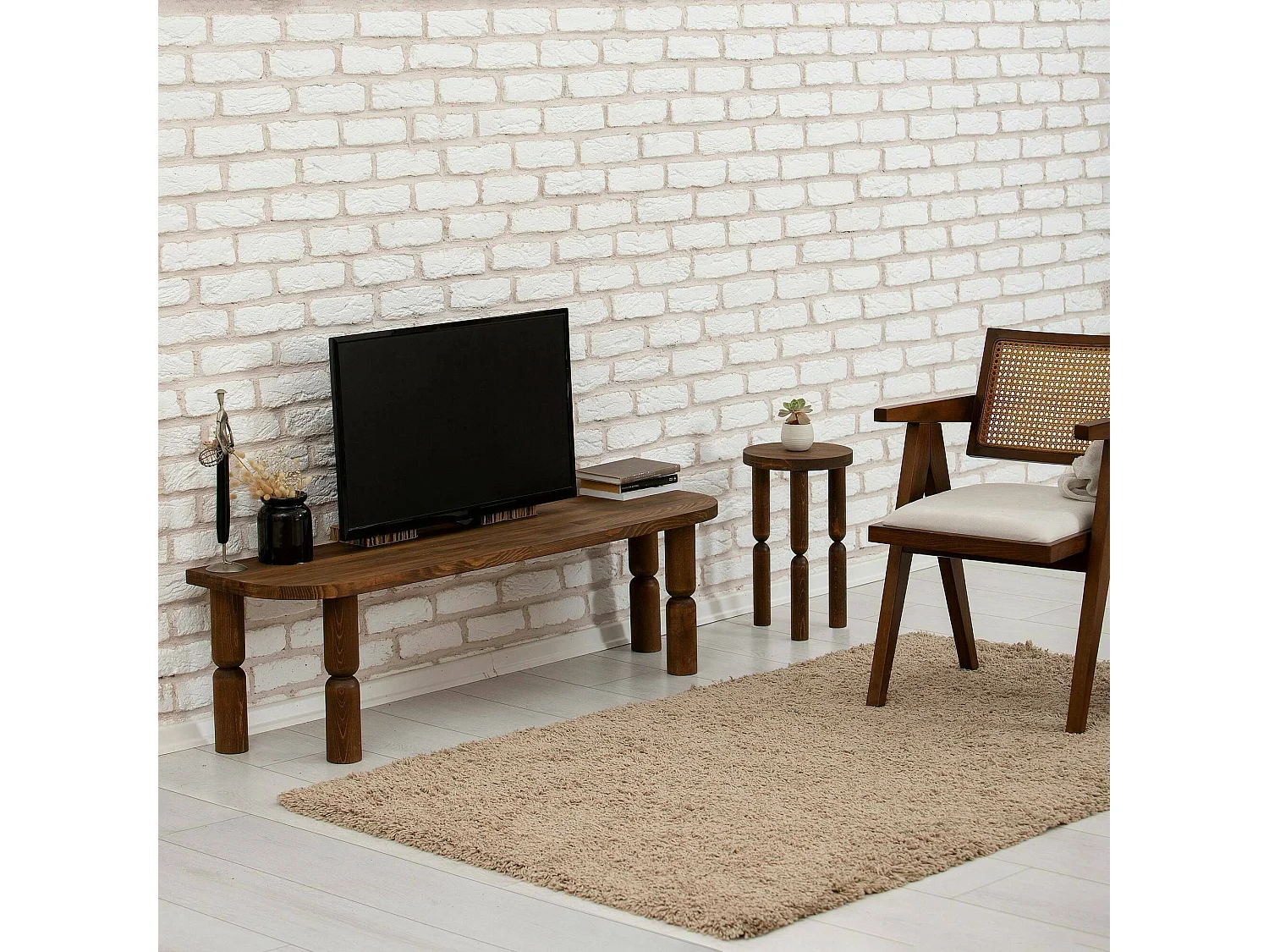 Fernsehschrank Dgrimald, Ständer für Wohnzimmerfernseher, Niedriges Wohnzimmer-Sideboard, TV-Ständerbasis, 140x35h40 cm, Nussbaum