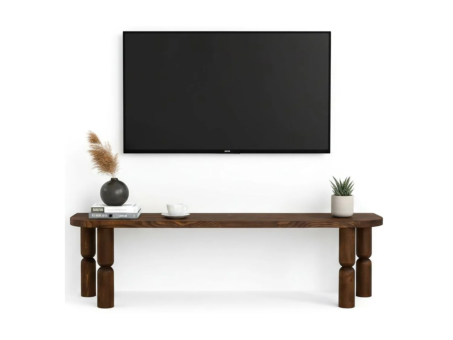 Meuble TV Ceres, Buffet de salon, Armoire basse pour TV, Base murale de rangement, 140x35h40 cm, Noyer