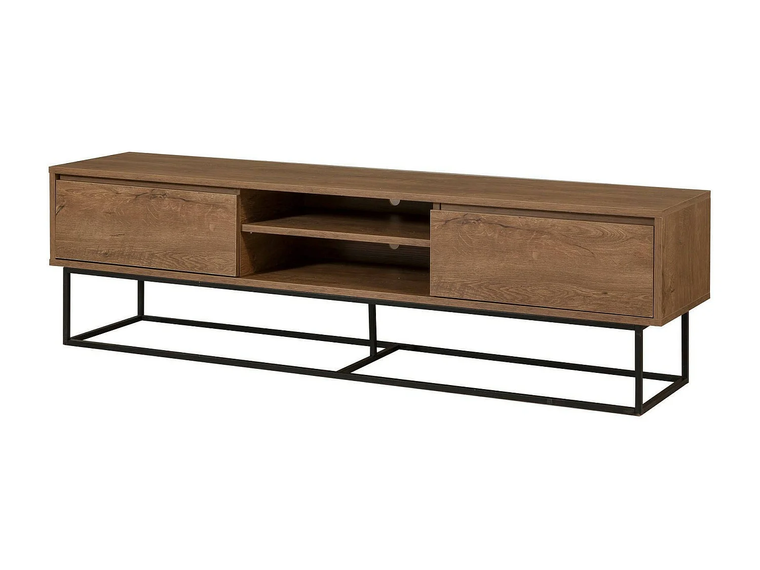 Meuble TV Selena, Buffet de salon, Armoire basse pour TV, Base murale de rangement, 180x40h50 cm, Noyer et Noir