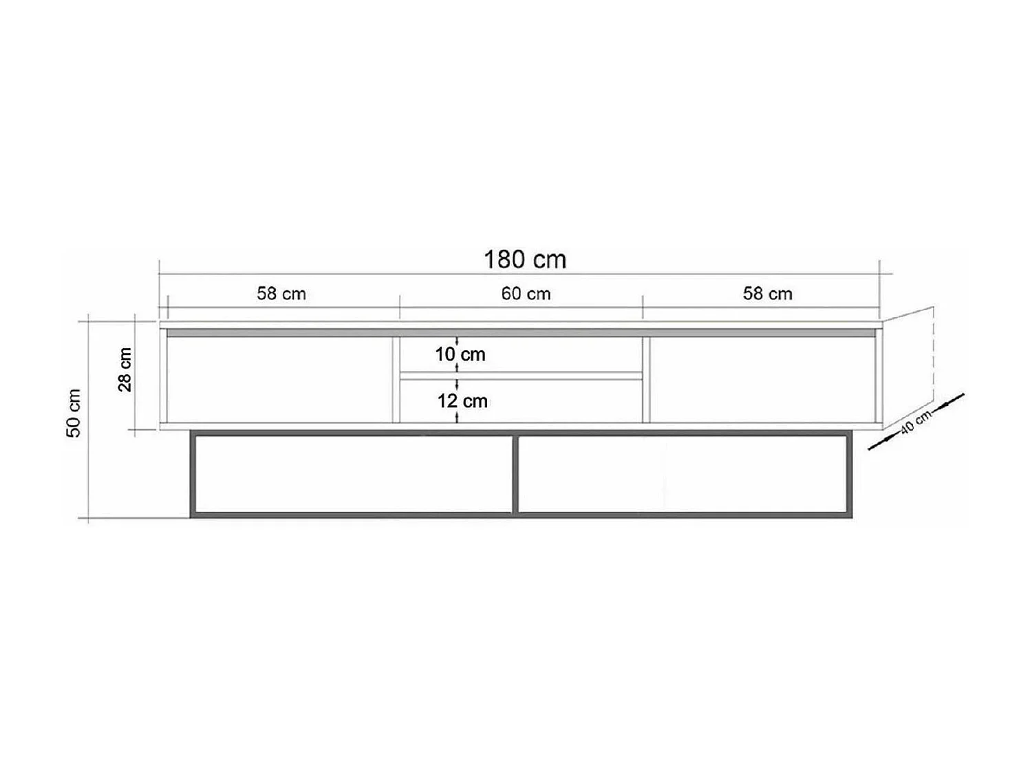 Fernsehschrank Dpicon, Ständer für Wohnzimmerfernseher, Niedriges Wohnzimmer-Sideboard, TV-Ständerbasis, 180x40h50 cm, Walnuss und Schwarz
