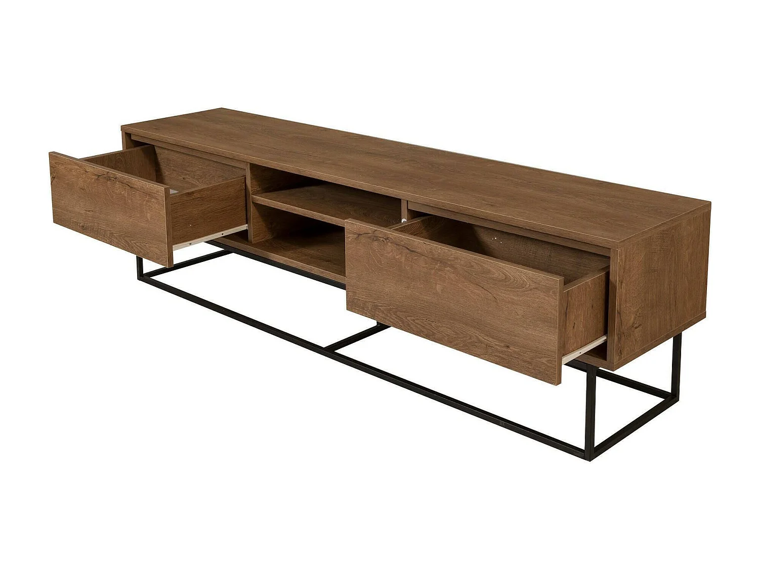 Fernsehschrank Dpicon, Ständer für Wohnzimmerfernseher, Niedriges Wohnzimmer-Sideboard, TV-Ständerbasis, 180x40h50 cm, Walnuss und Schwarz