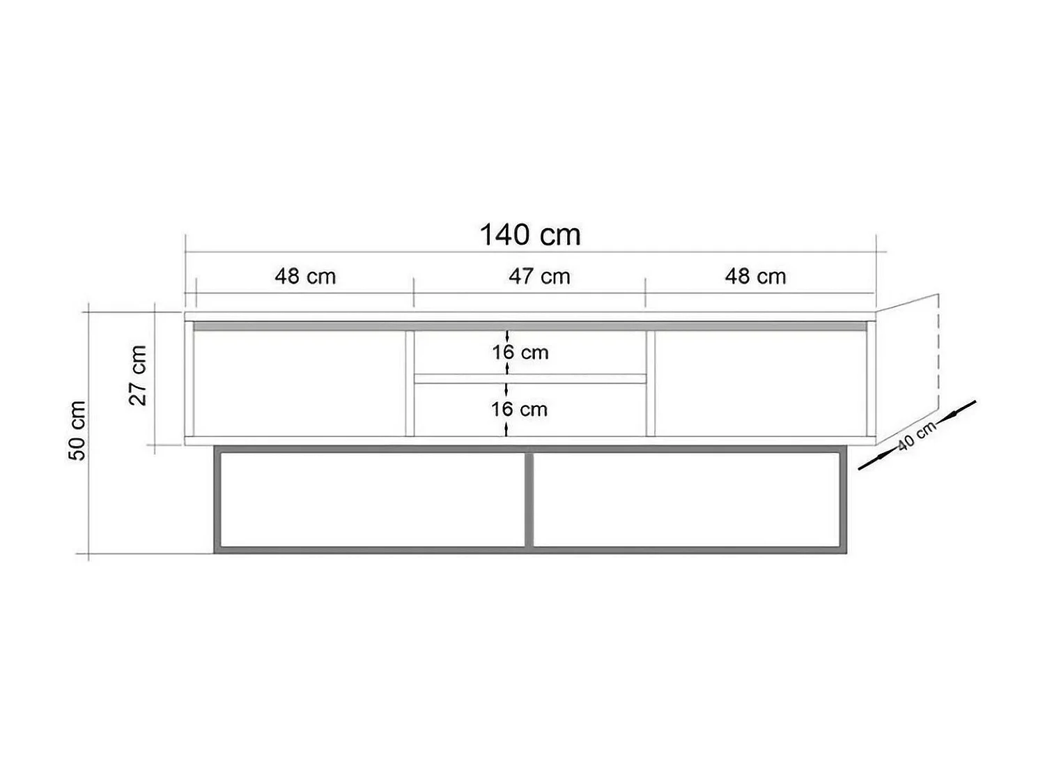 Dpicon tv-meubel, woonkamer dressoir, laag tv-meubel, gemonteerd wandonderstel, 140x40h50 cm, walnoot en zwart