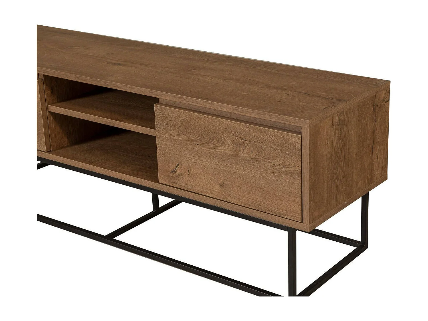 Fernsehschrank Dpicon, Ständer für Wohnzimmerfernseher, Niedriges Wohnzimmer-Sideboard, TV-Ständerbasis, 140x40h50 cm, Walnuss und Schwarz