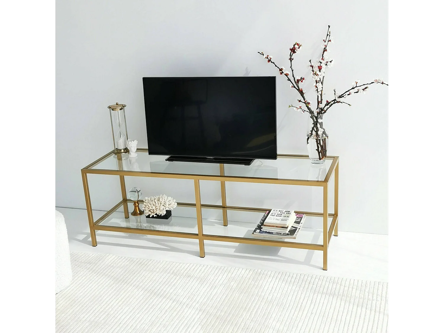 Dklaasse tv-meubel, woonkamer dressoir, laag tv-meubel, gemonteerd wandonderstel, 130x40h45 cm, goud