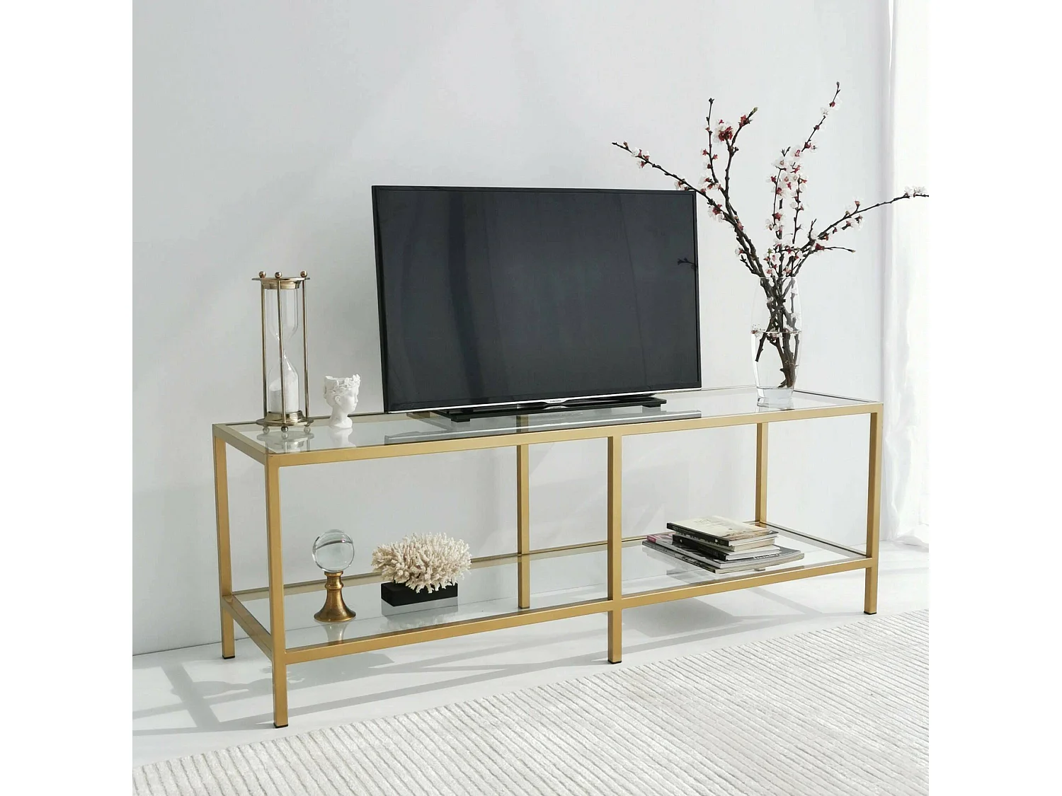 Dklaasse tv-meubel, woonkamer dressoir, laag tv-meubel, gemonteerd wandonderstel, 130x40h45 cm, goud