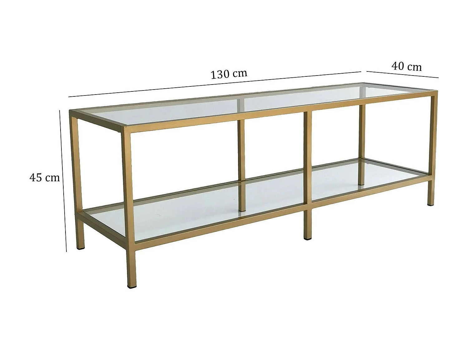 Meuble TV Electra, Buffet de salon, Armoire basse pour TV, Base murale de rangement, 130x40h45 cm, Or