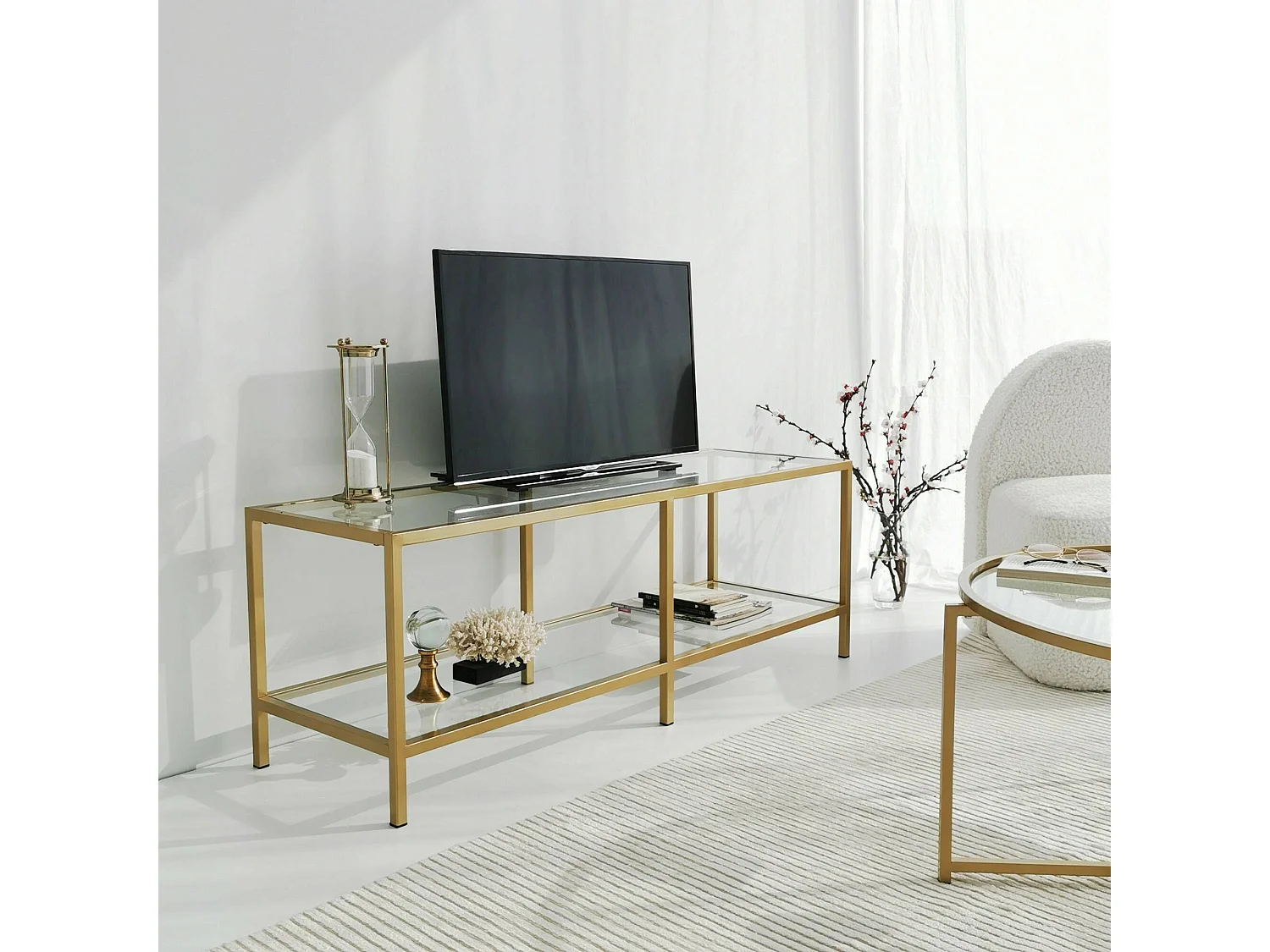 Dklaasse tv-meubel, woonkamer dressoir, laag tv-meubel, gemonteerd wandonderstel, 130x40h45 cm, goud