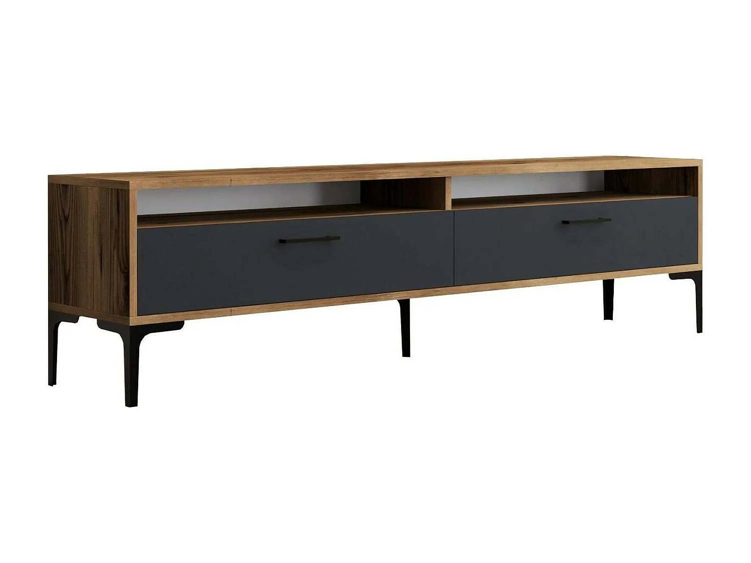 Meuble TV Eltanin, Buffet de salon, Armoire basse pour TV, Base murale de rangement, 180x47h35 cm, Noyer et Anthracite