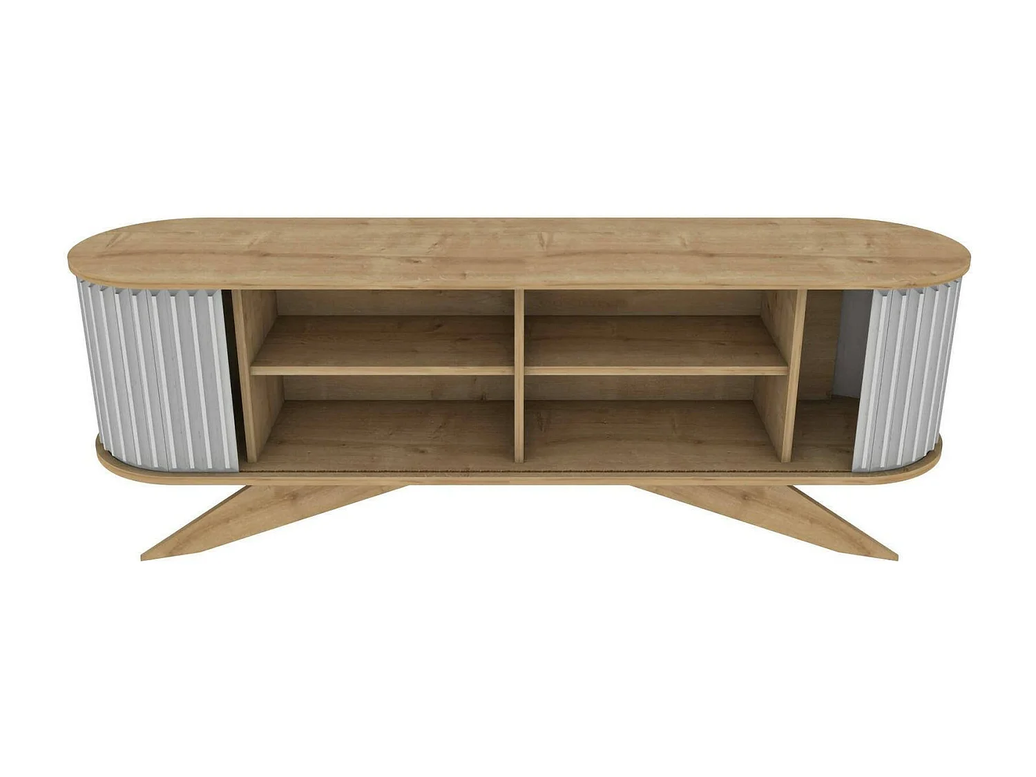 Meuble TV Aludra, Buffet de salon, Armoire basse pour TV, Base murale de rangement, 180x43h60 cm, Chêne et Blanc