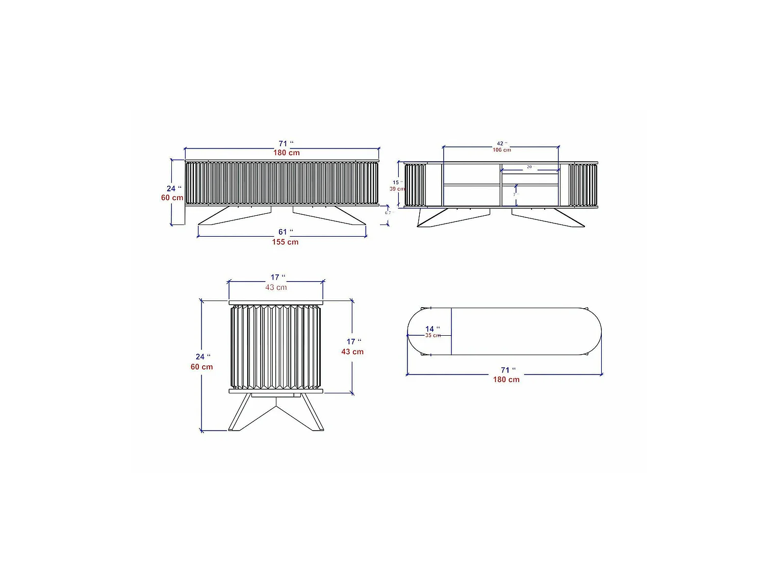 Meuble TV Aludra, Buffet de salon, Armoire basse pour TV, Base murale de rangement, 180x43h60 cm, Chêne et Blanc
