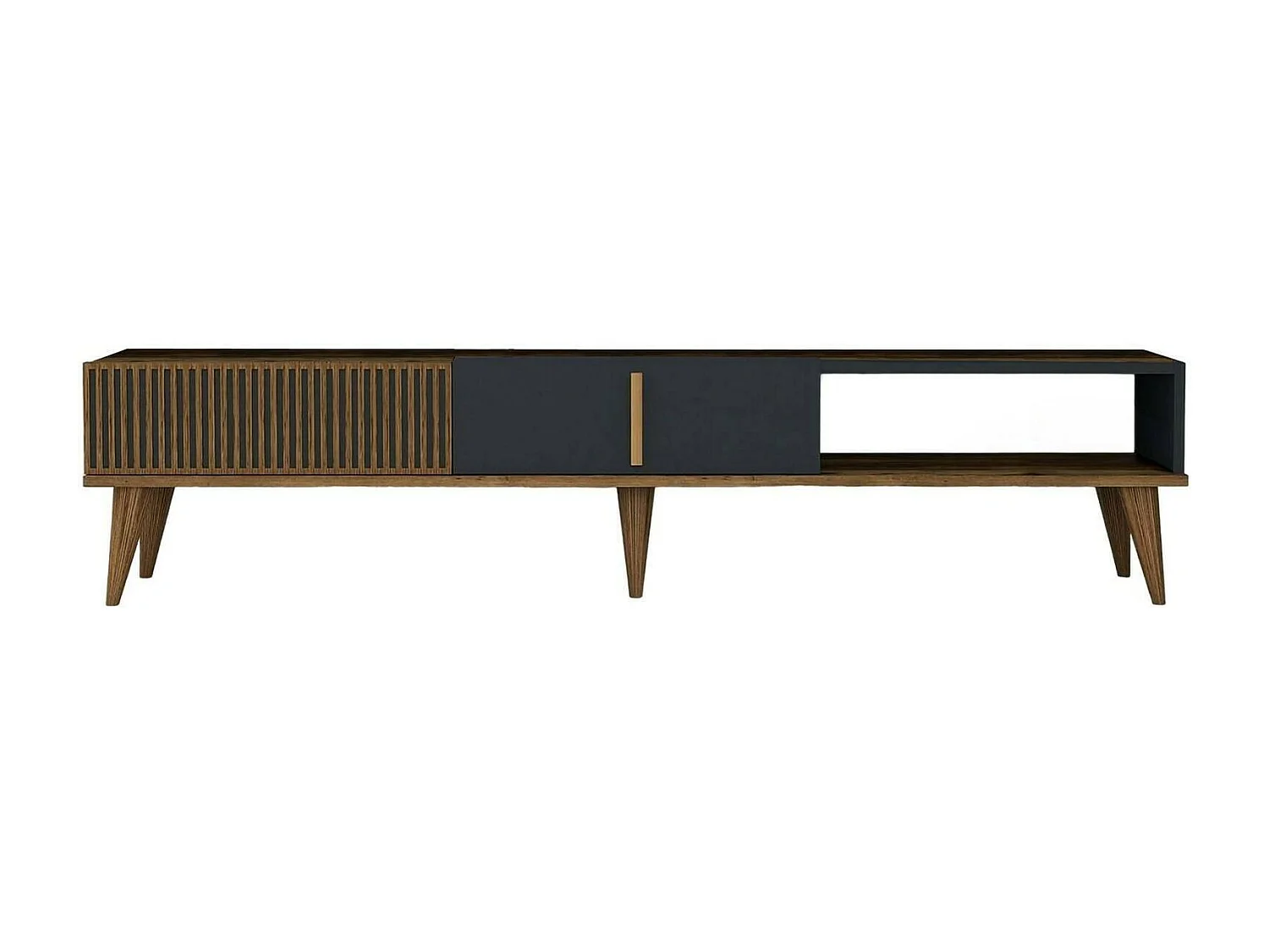 Fernsehschrank Dfirican, Ständer für Wohnzimmerfernseher, Niedriges Wohnzimmer-Sideboard, TV-Ständerbasis, 180x35h40 cm, Walnuss und Anthrazit