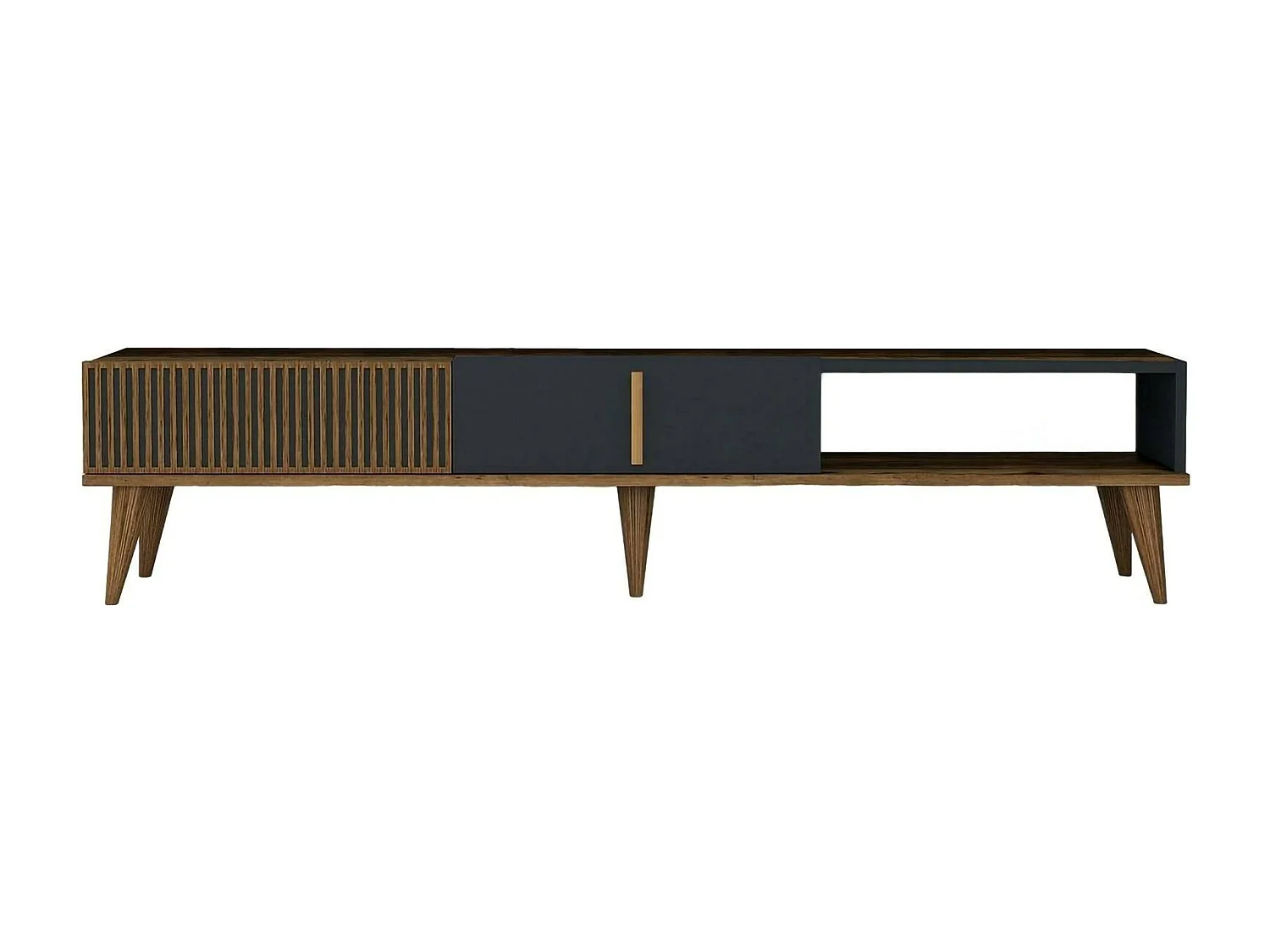Fernsehschrank Dfirican, Ständer für Wohnzimmerfernseher, Niedriges Wohnzimmer-Sideboard, TV-Ständerbasis, 180x35h40 cm, Walnuss und Anthrazit