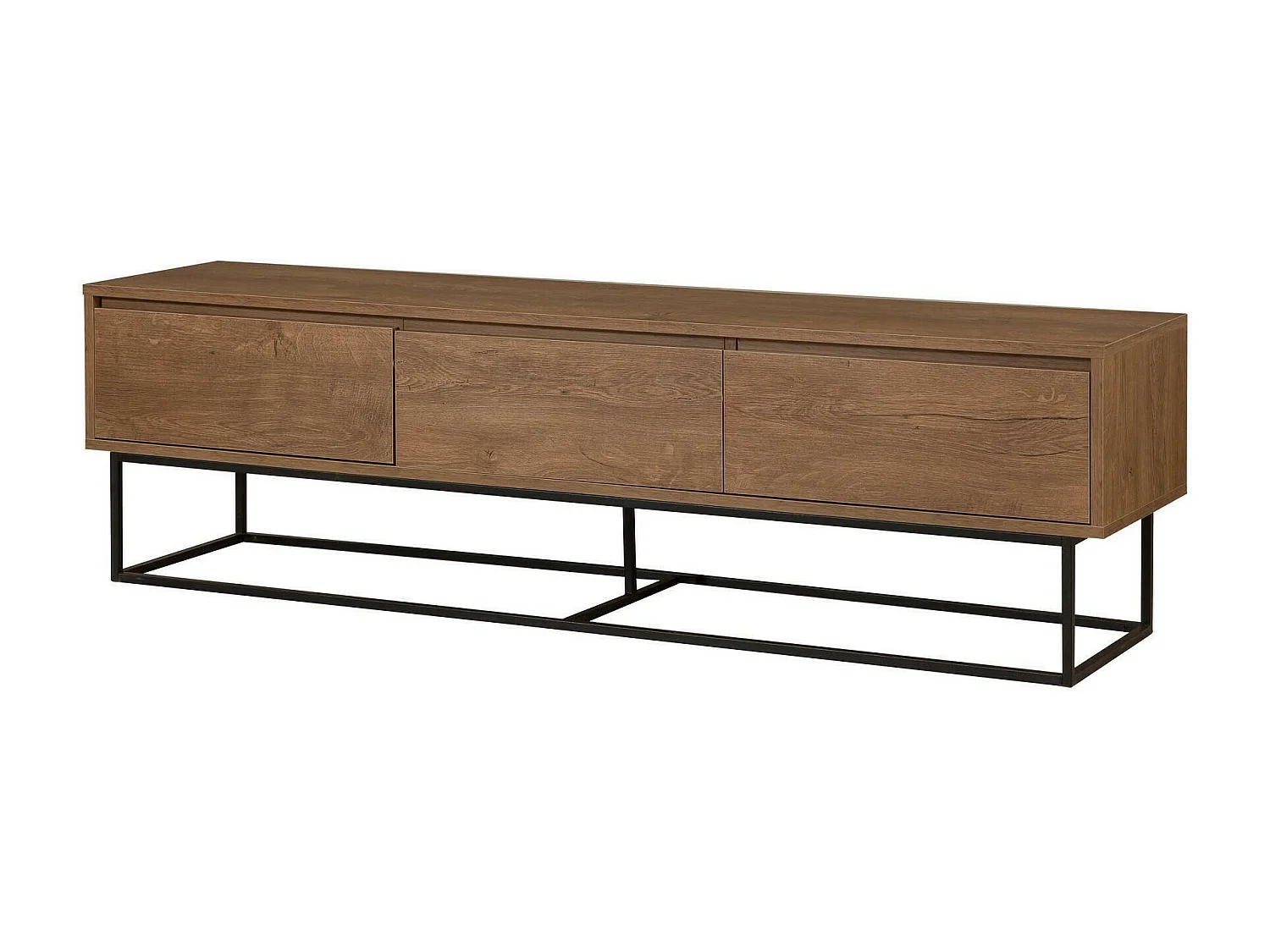 Meuble TV Eos, Buffet de salon, Armoire basse pour TV, Base murale de rangement, 180x40h50 cm, Noyer et Noir