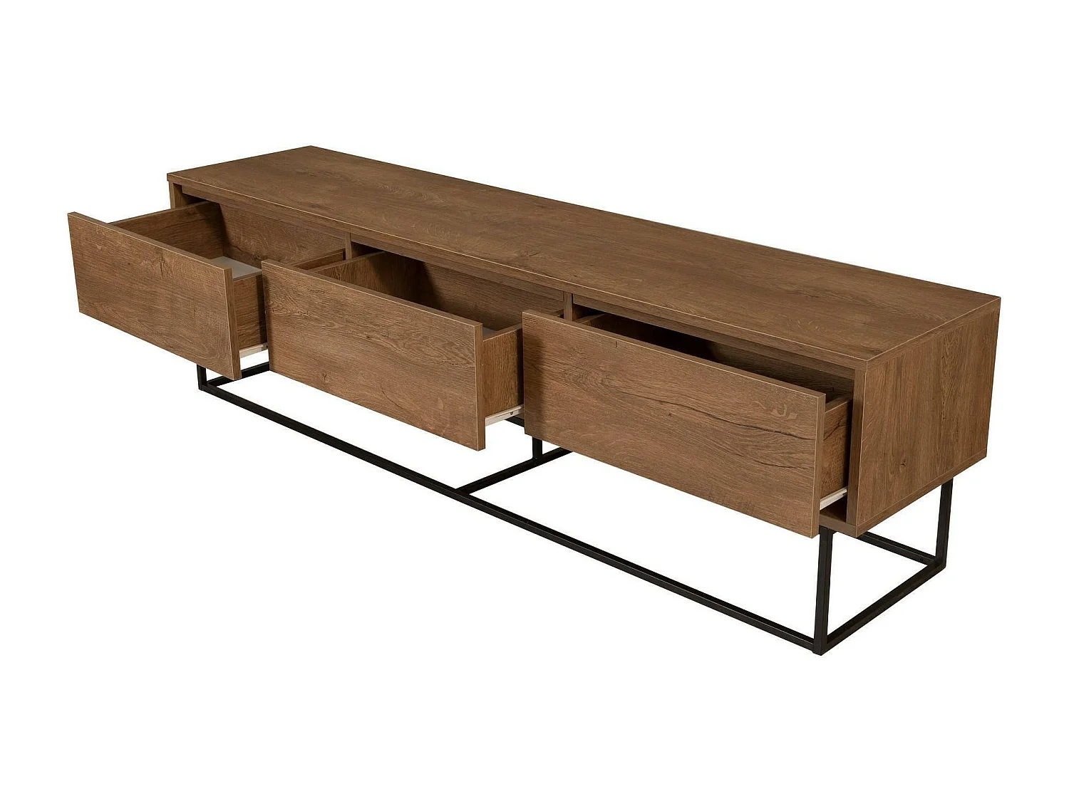 Meuble TV Eos, Buffet de salon, Armoire basse pour TV, Base murale de rangement, 180x40h50 cm, Noyer et Noir