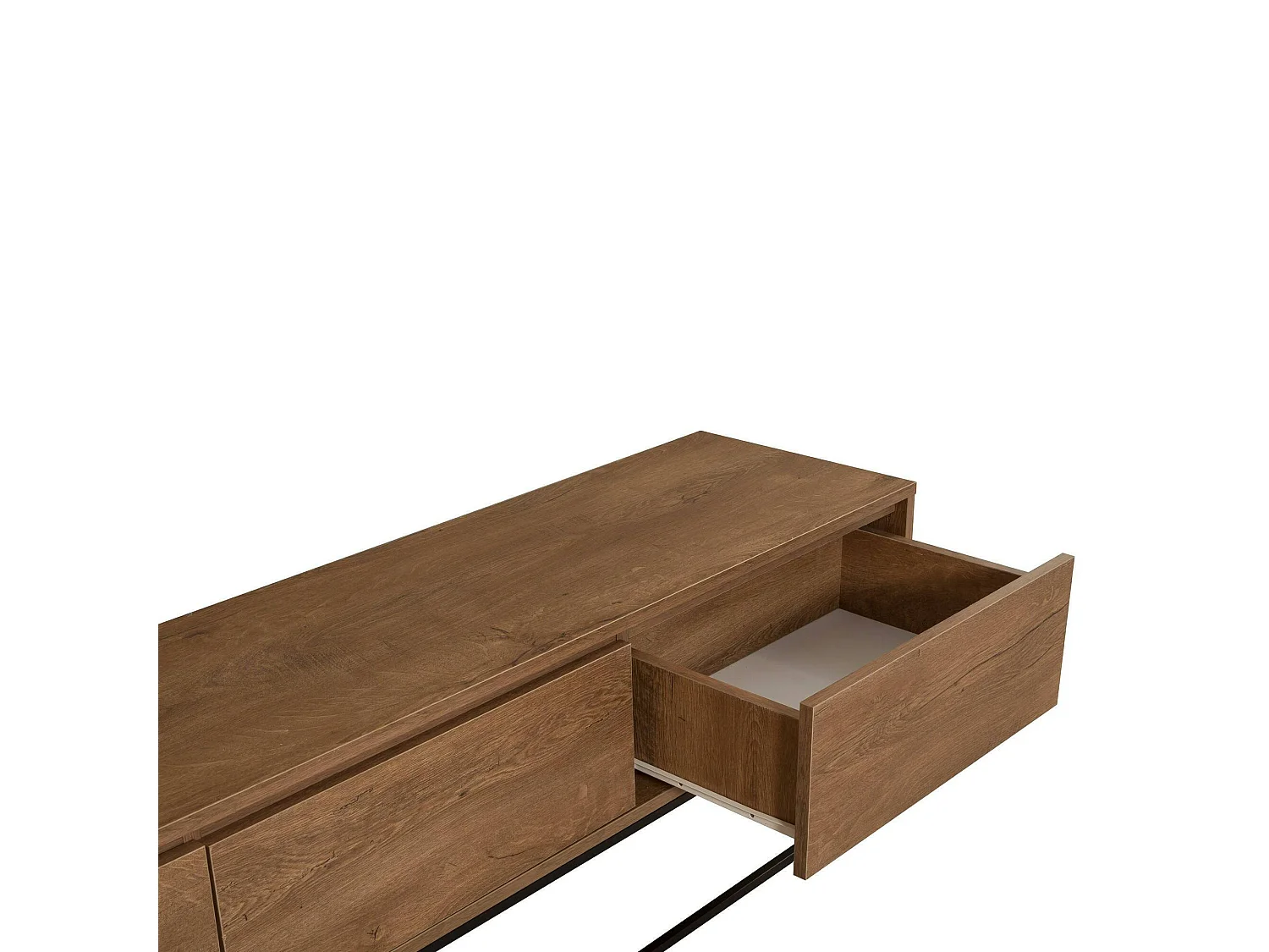Meuble TV Eos, Buffet de salon, Armoire basse pour TV, Base murale de rangement, 180x40h50 cm, Noyer et Noir