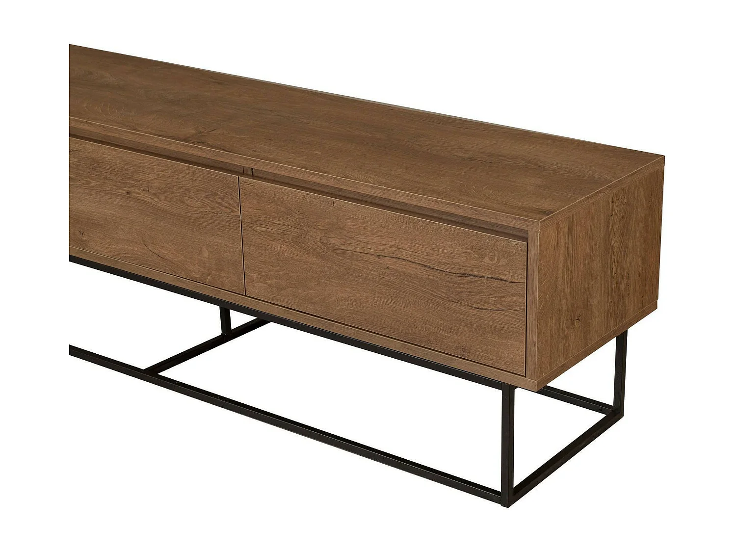 Meuble TV Eos, Buffet de salon, Armoire basse pour TV, Base murale de rangement, 180x40h50 cm, Noyer et Noir