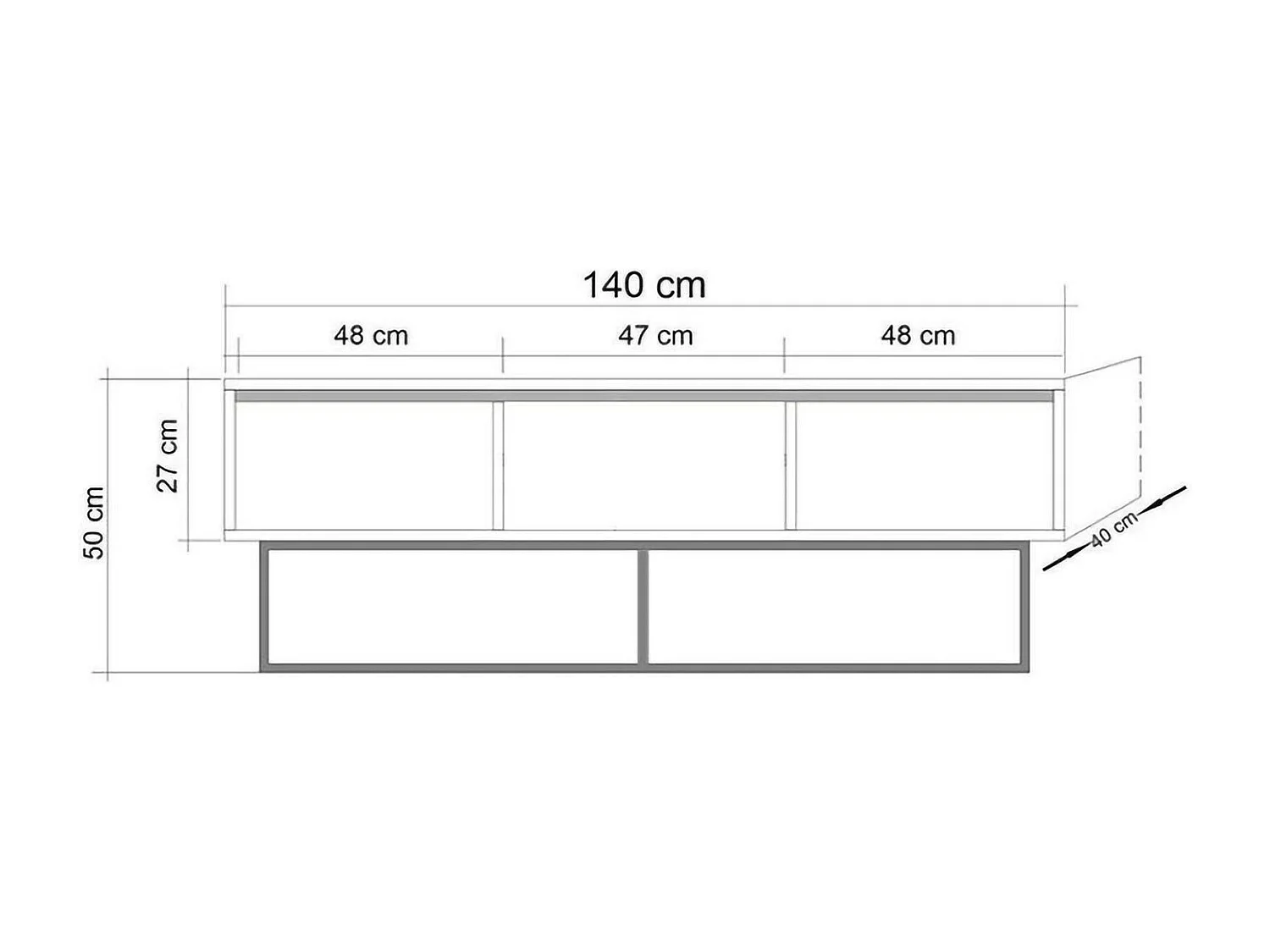 Meuble TV Eos, Buffet de salon, Armoire basse pour TV, Base murale de rangement, 140x40h50 cm, Noyer et Noir